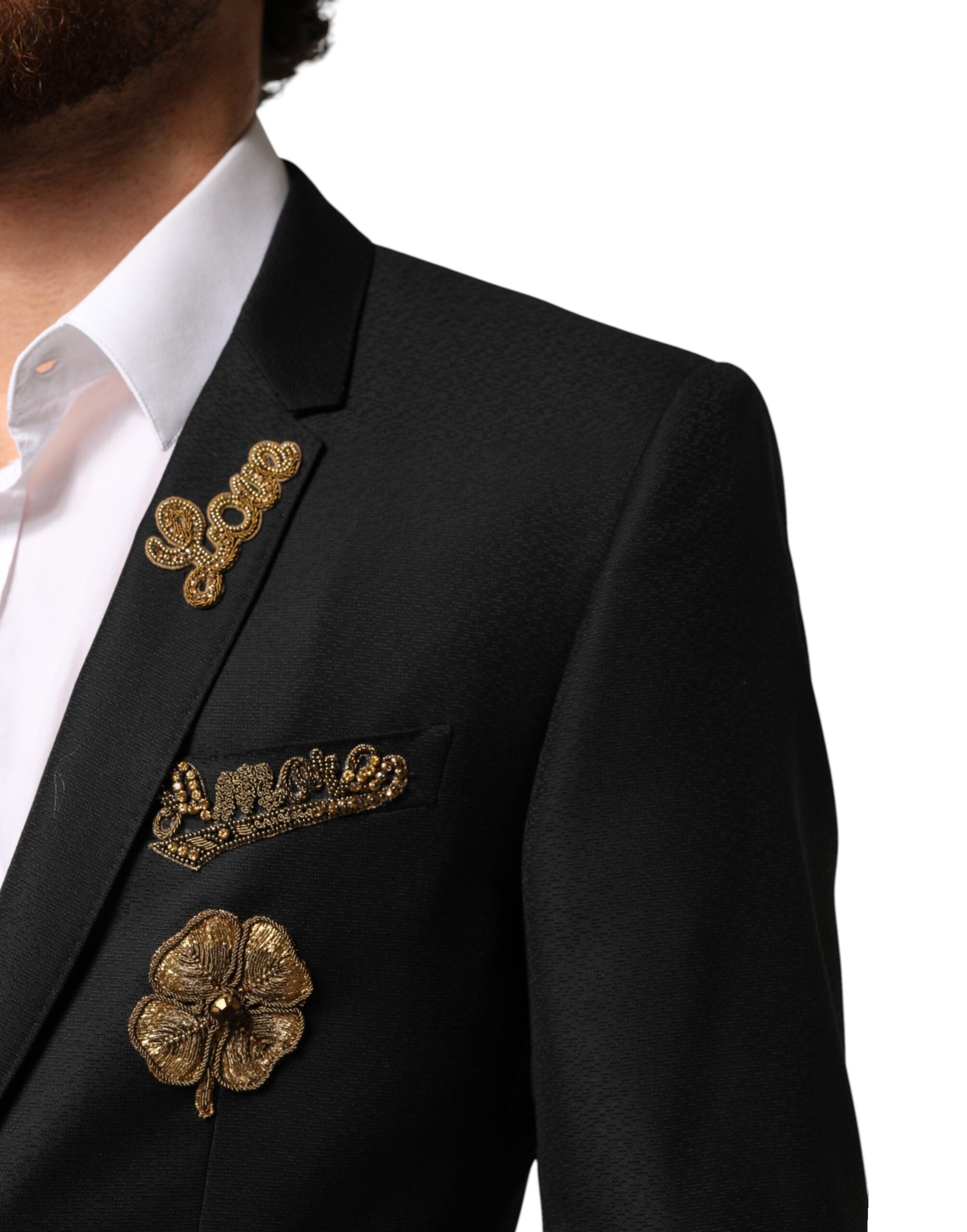 Dolce & Gabbana Black Embroidered Single-Breasted 2-Piece Suit-5