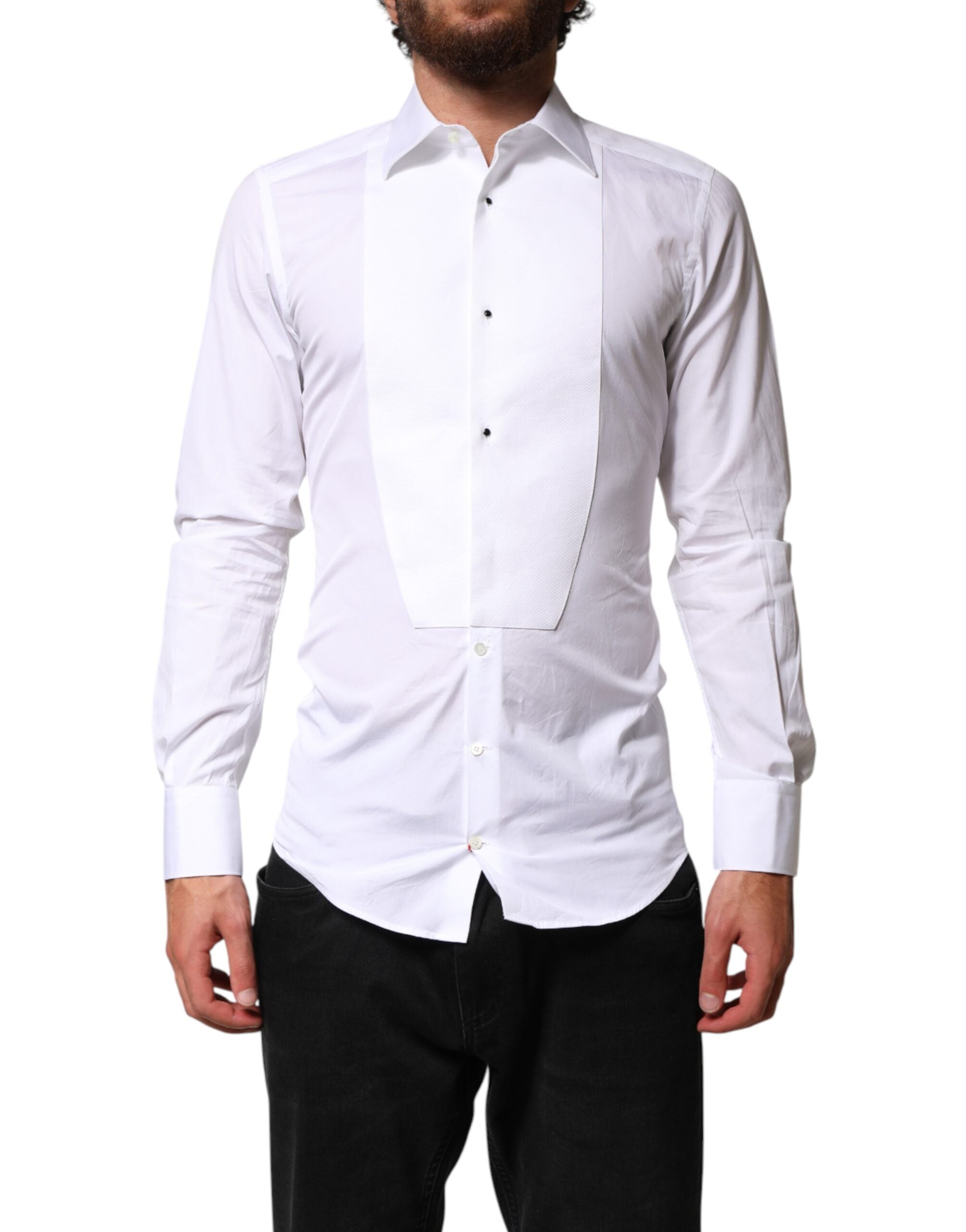 Dolce & Gabbana White Cotton Formal Shirt with GOLD Collar-2