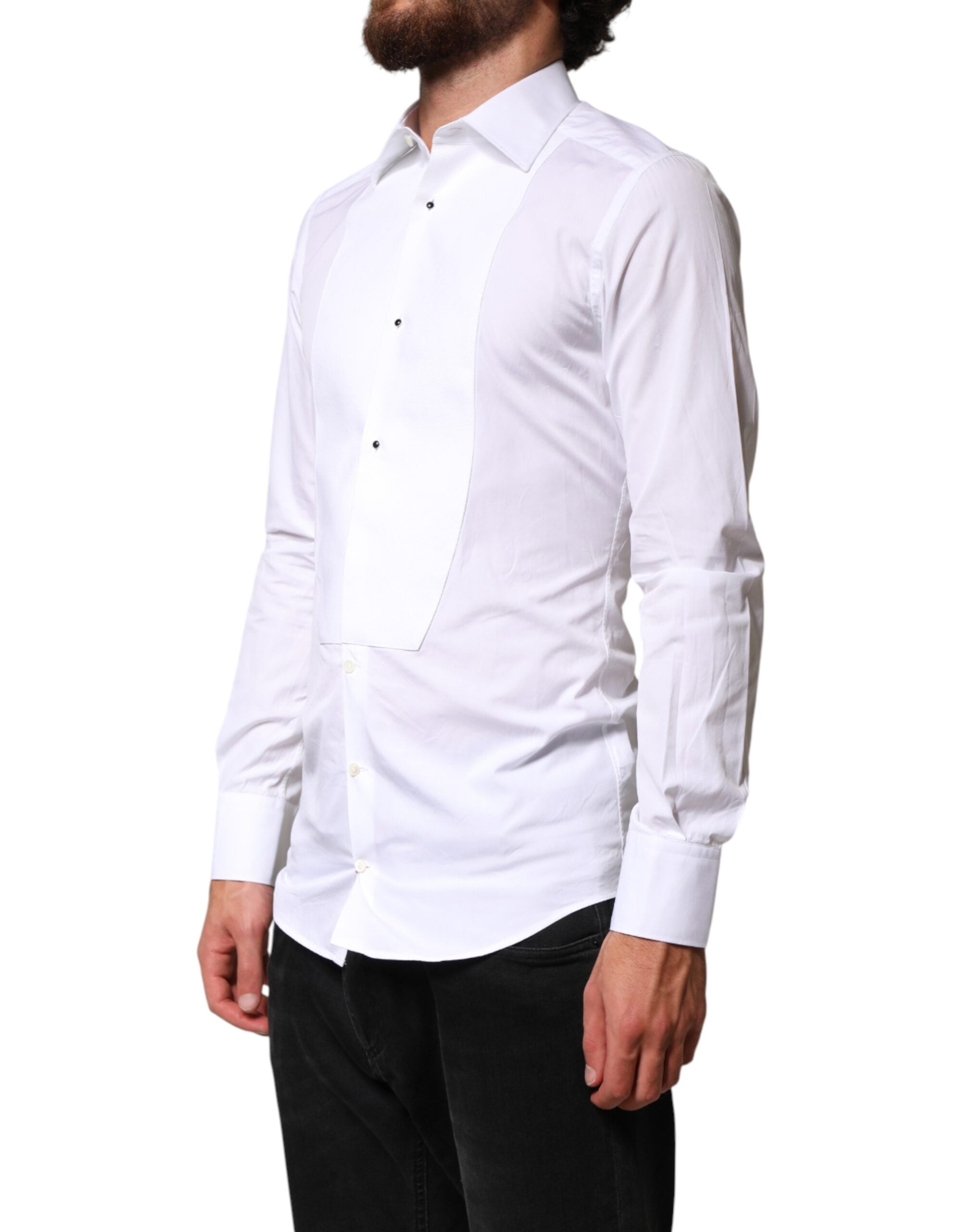 Dolce & Gabbana White Cotton Formal Shirt with GOLD Collar-3
