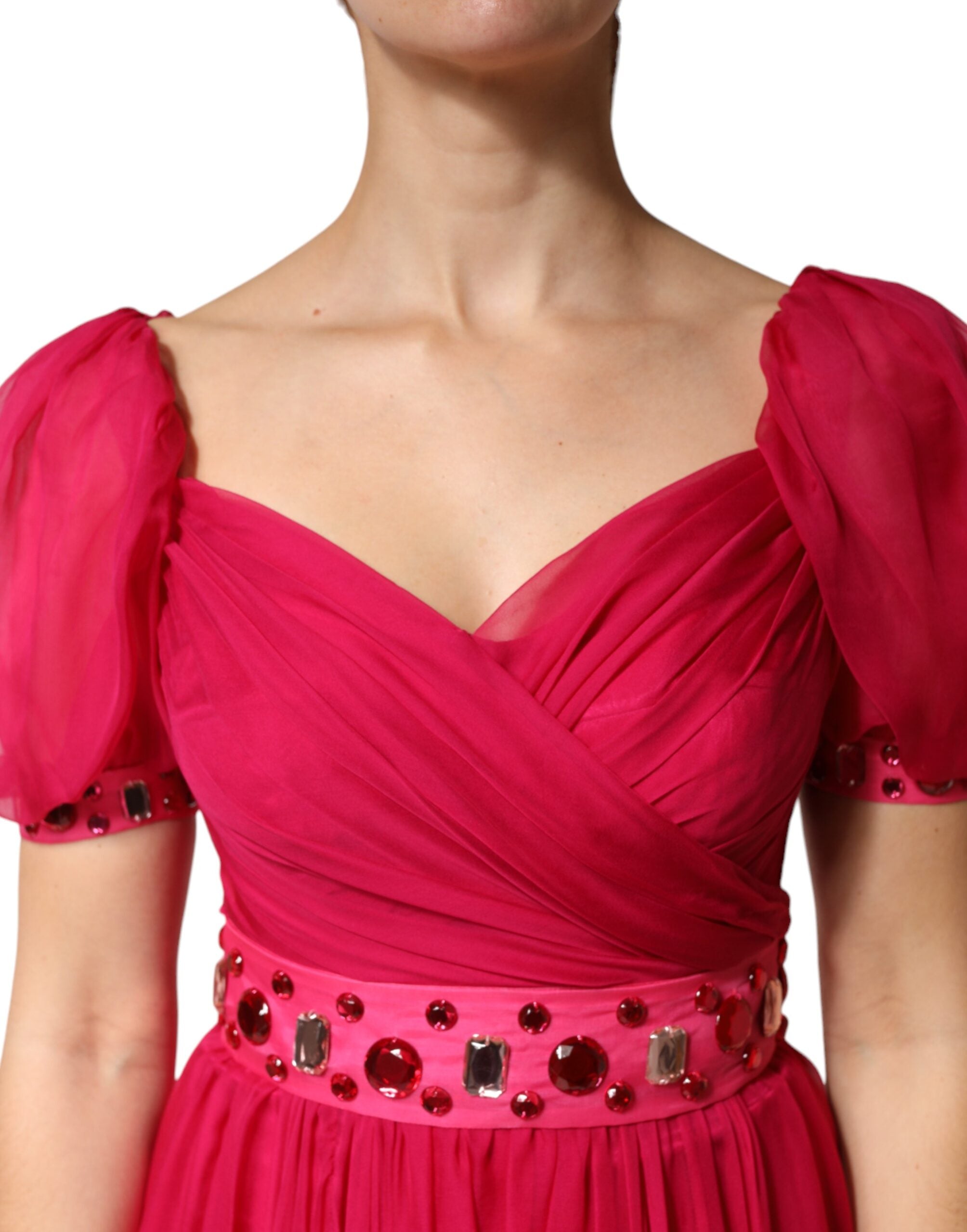 Dolce & Gabbana Rosa Seiden-Midikleid in A-Linie mit Verzierungen-5