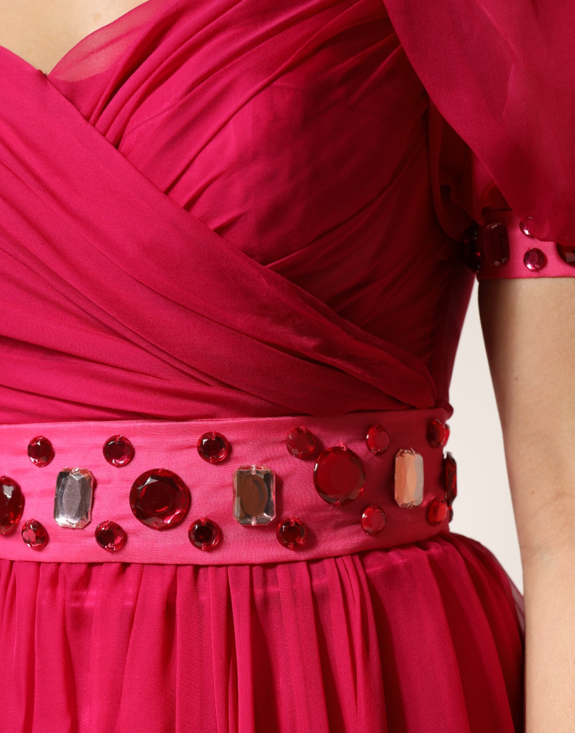 Dolce & Gabbana Rosa Seiden-Midikleid in A-Linie mit Verzierungen-6