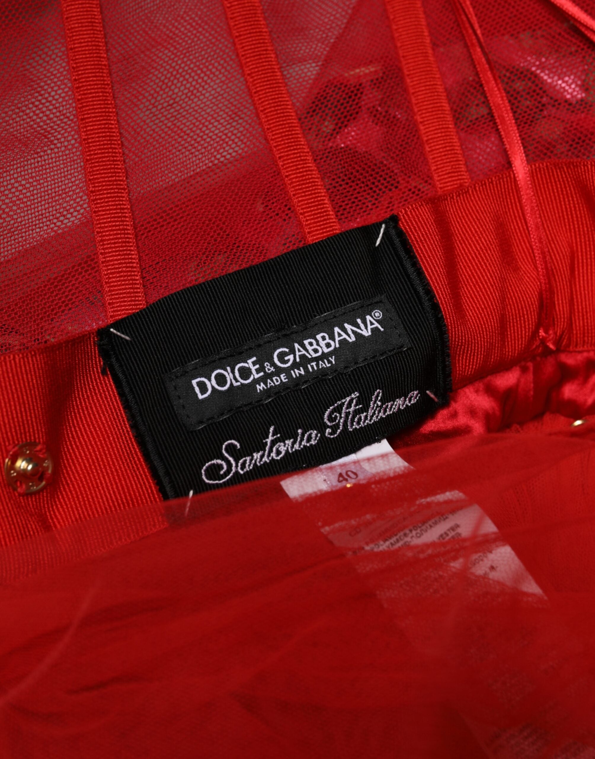 Dolce & Gabbana Rotes Blumen-Abendkleid mit Carmen-Ausschnitt und A-Linie-8
