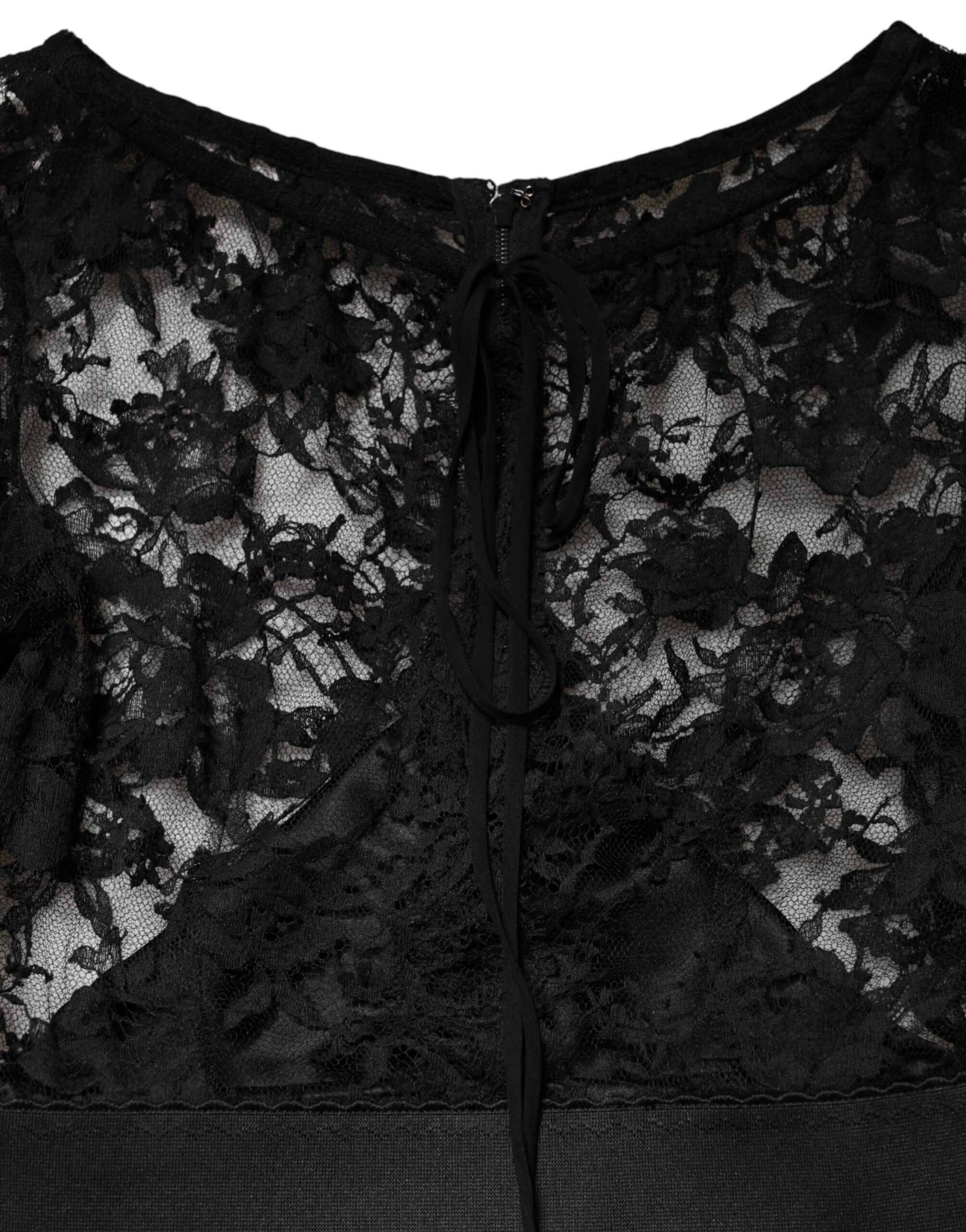 Dolce & Gabbana Schwarzes Etuikleid aus Baumwolle mit Spitzendetails, Midi-Länge-7