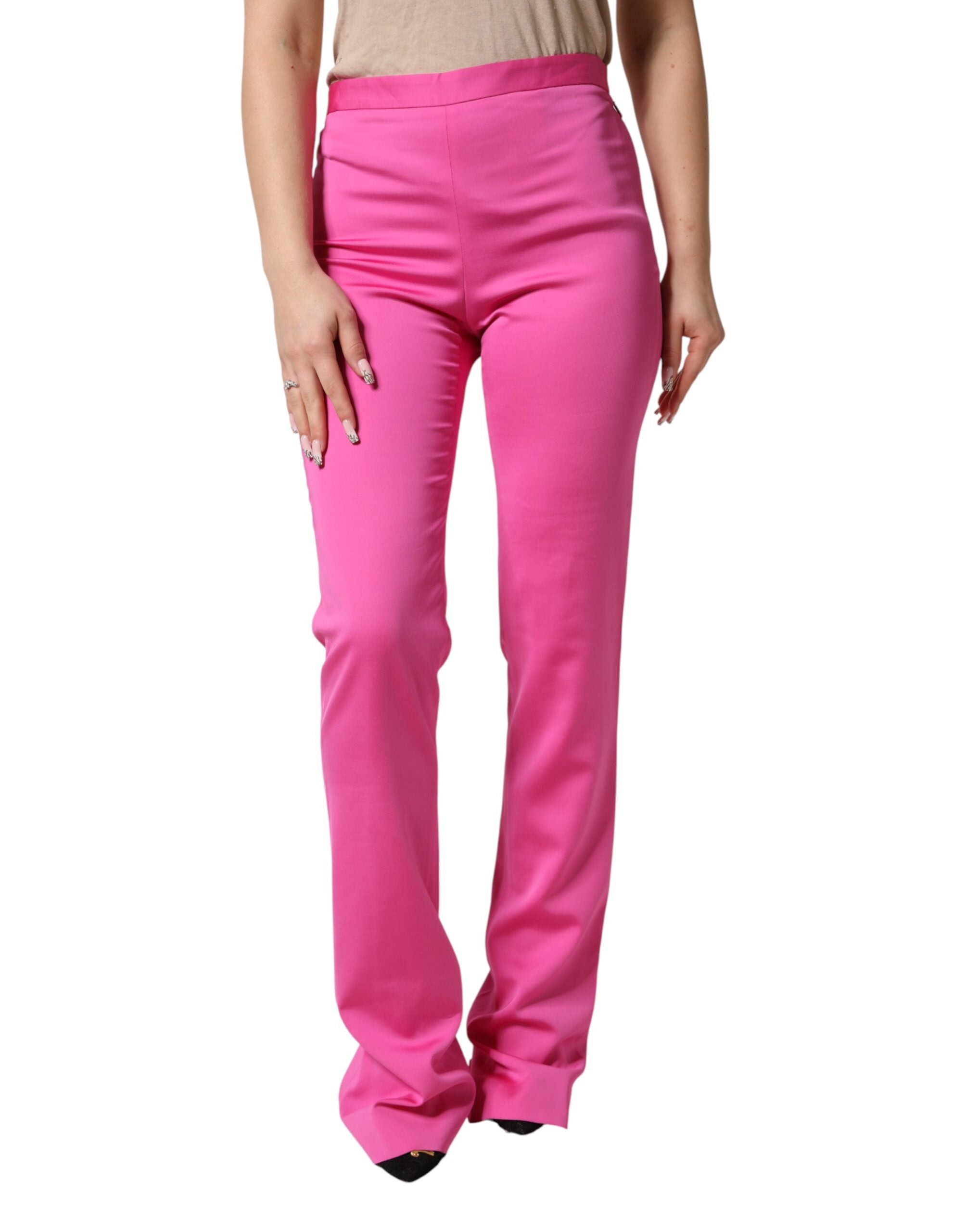 Versace Pink Viscose High Waist Straight Casual Trouser Pants-2