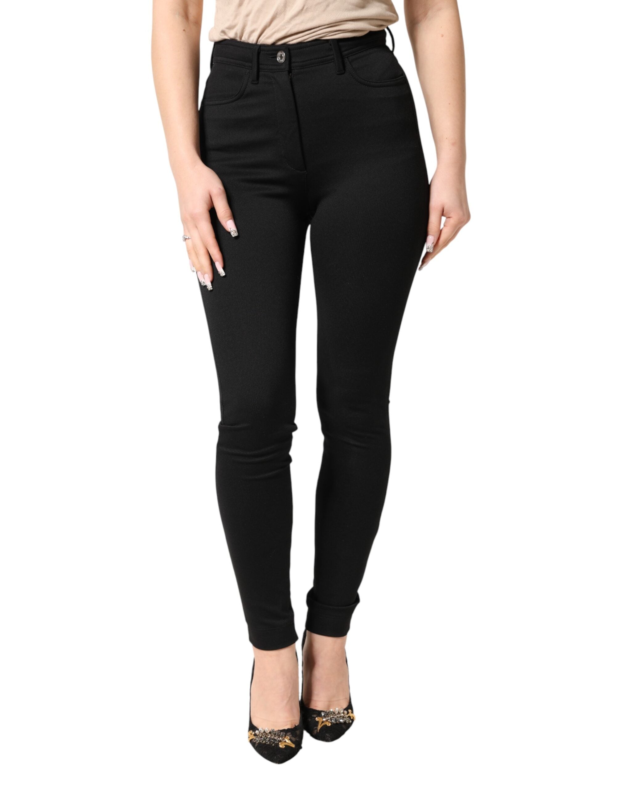 Dolce & Gabbana Black Skinny High-Waisted Trousers in Stretch Nylon-2