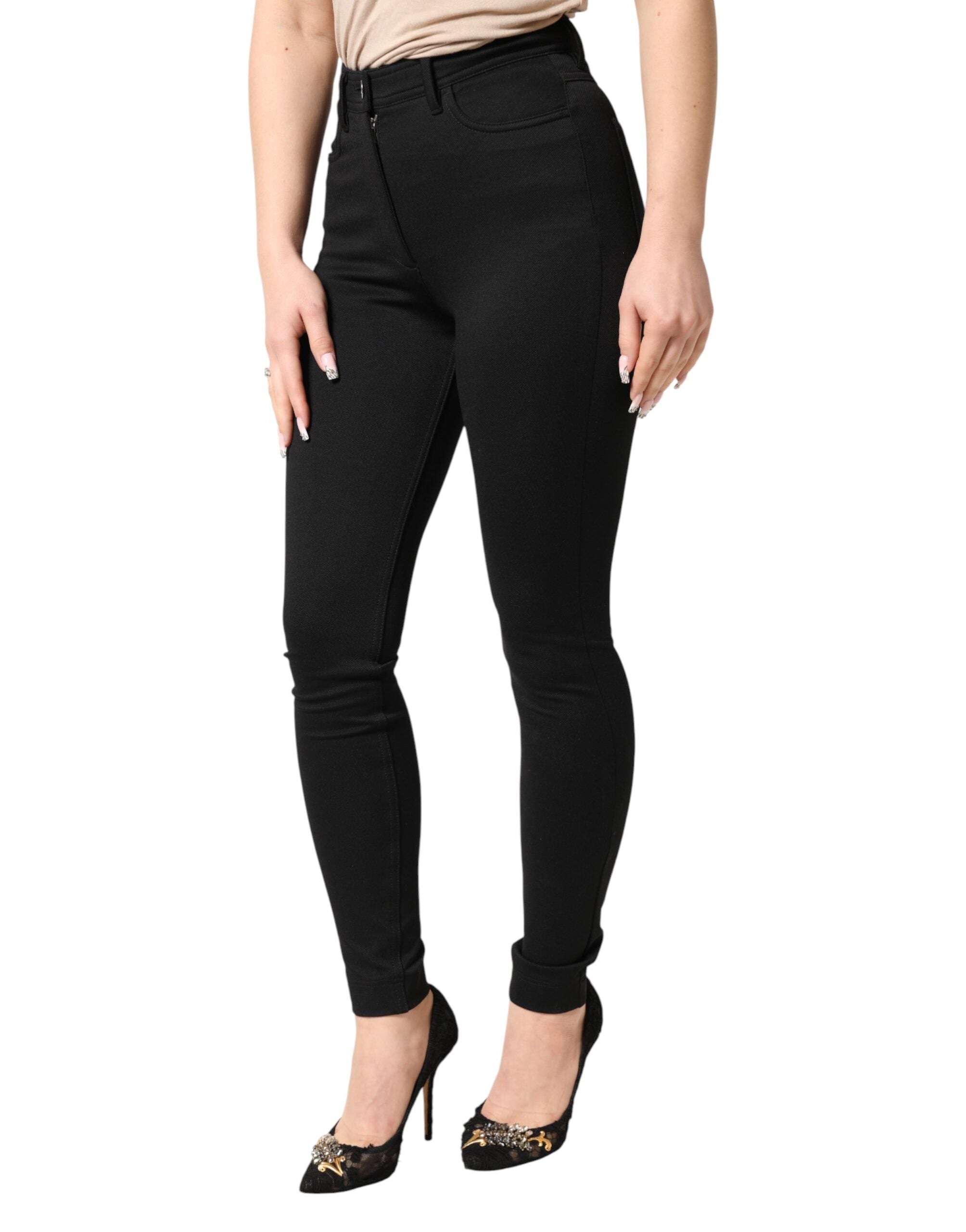 Dolce & Gabbana Black Skinny High-Waisted Trousers in Stretch Nylon-3