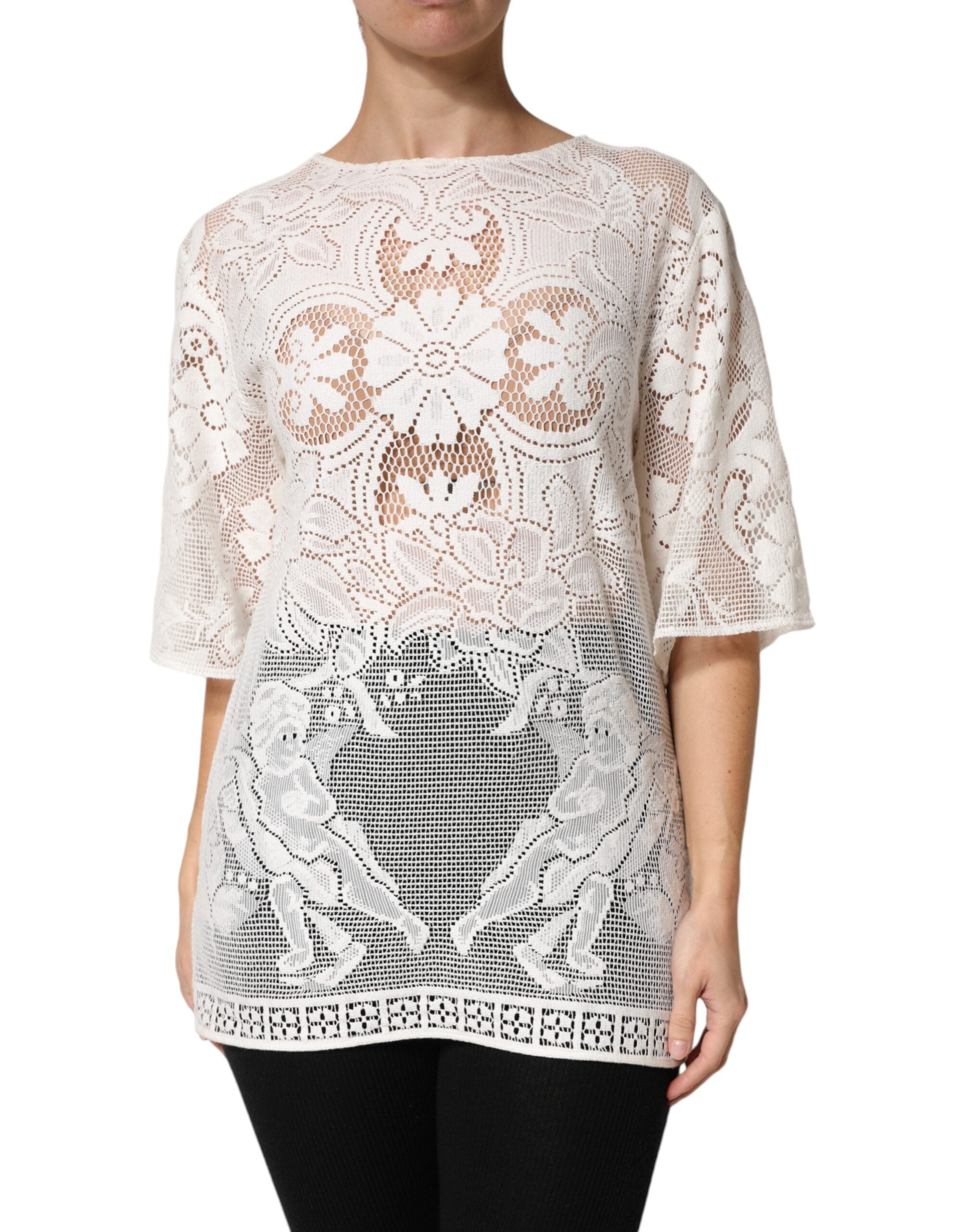 Dolce & Gabbana Weiße Bluse aus Baumwolle mit Stickerei und Spitze-1