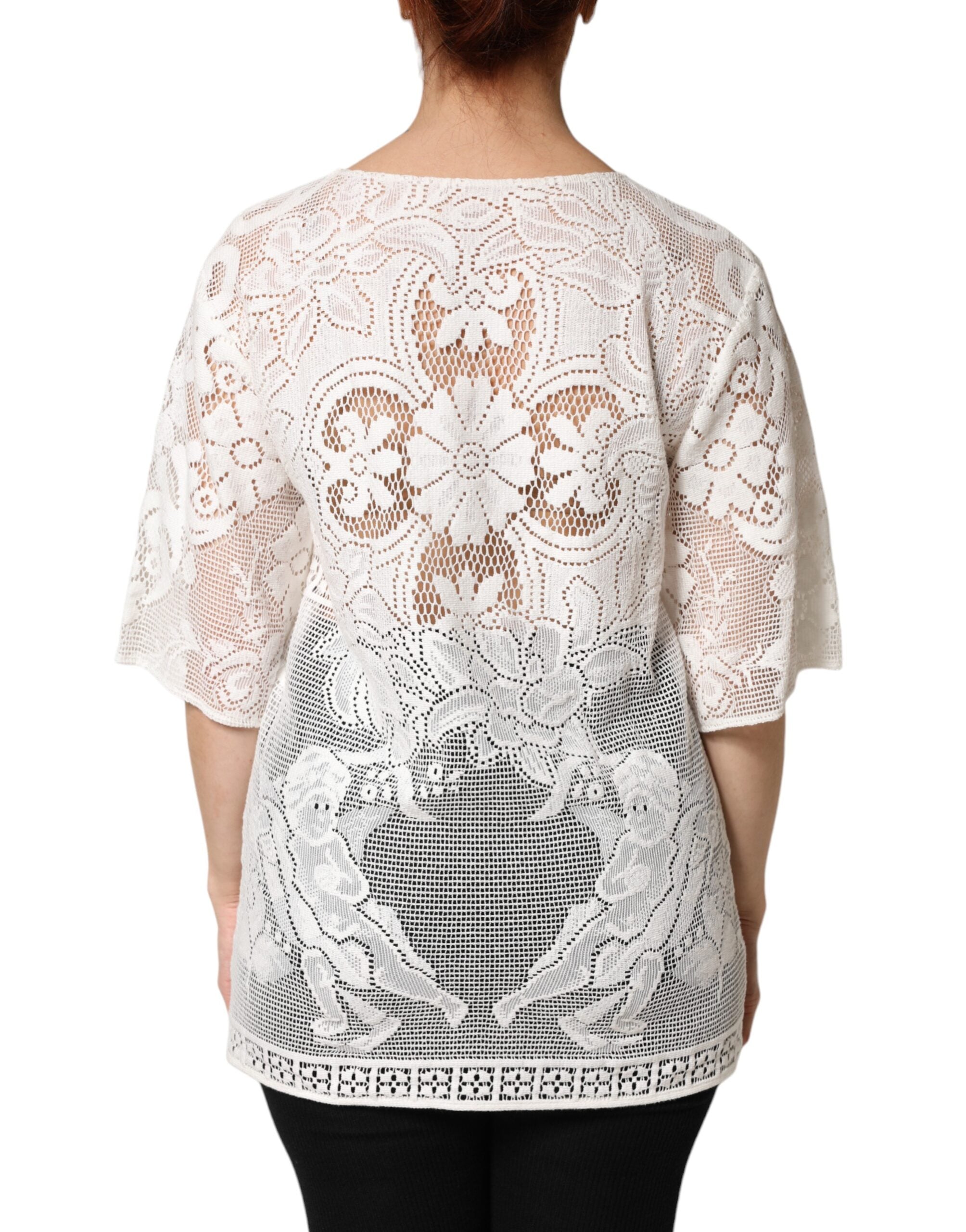 Dolce & Gabbana Weiße Bluse aus Baumwolle mit Stickerei und Spitze-4