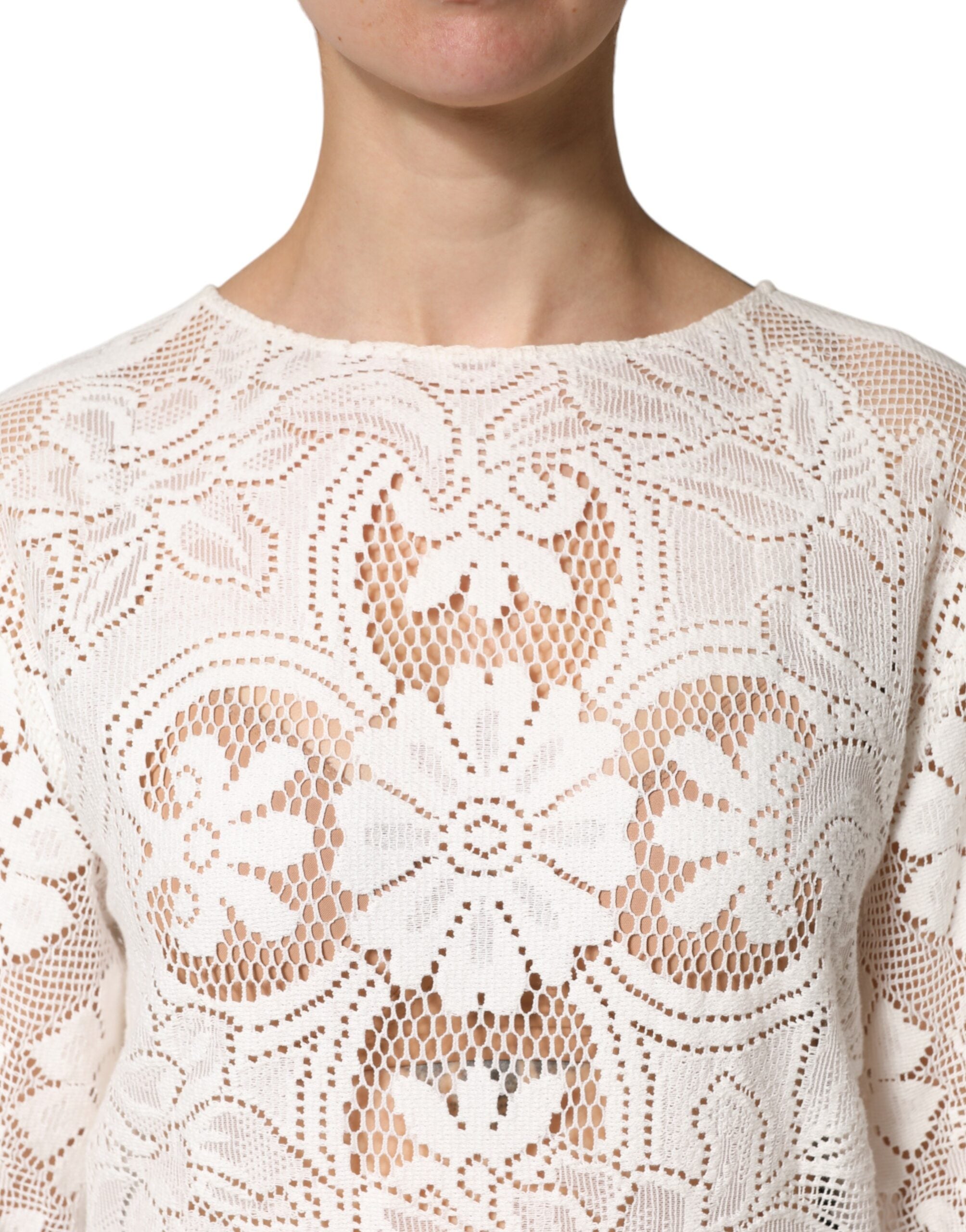 Dolce & Gabbana Weiße Bluse aus Baumwolle mit Stickerei und Spitze-5