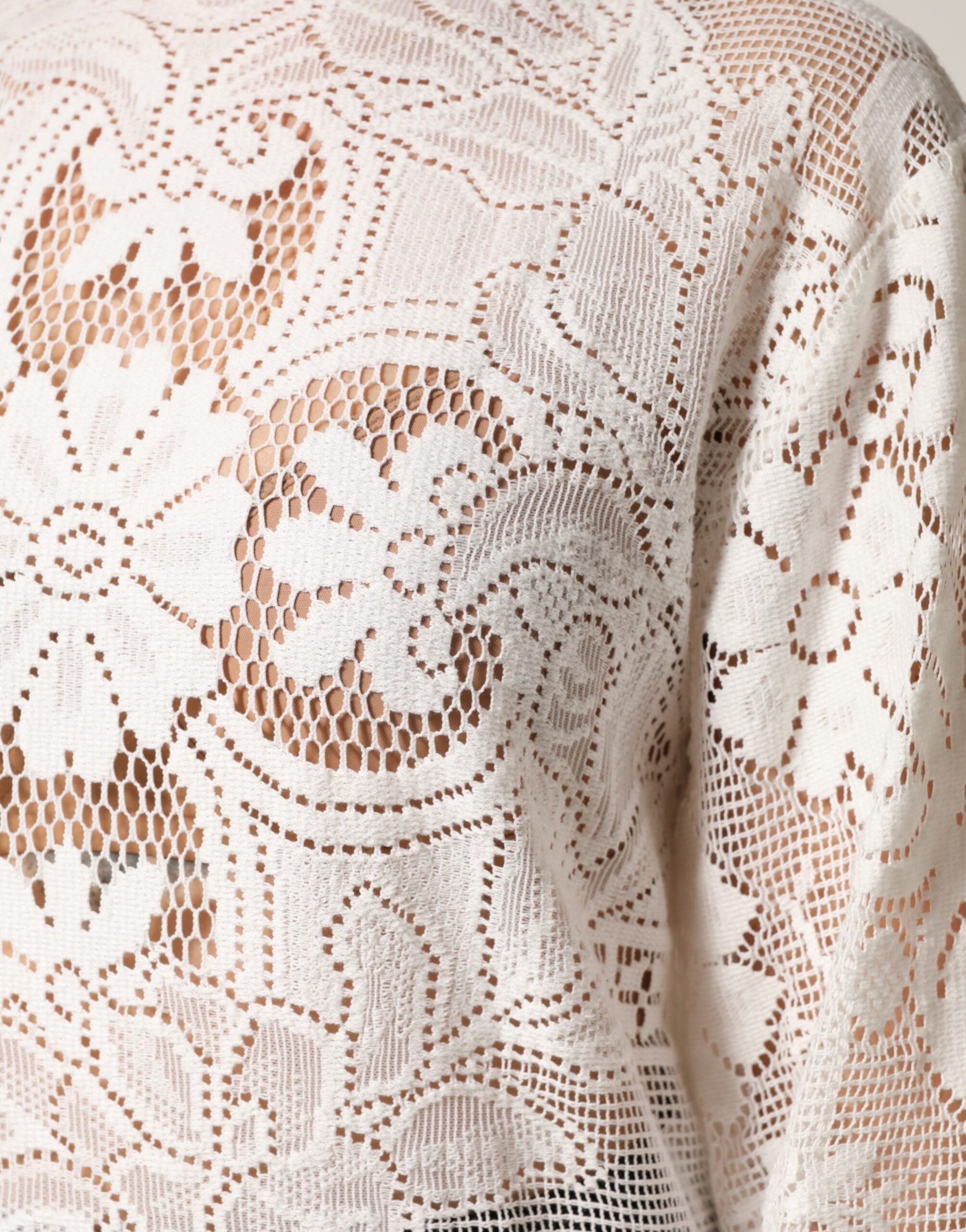 Dolce & Gabbana Weiße Bluse aus Baumwolle mit Stickerei und Spitze-6