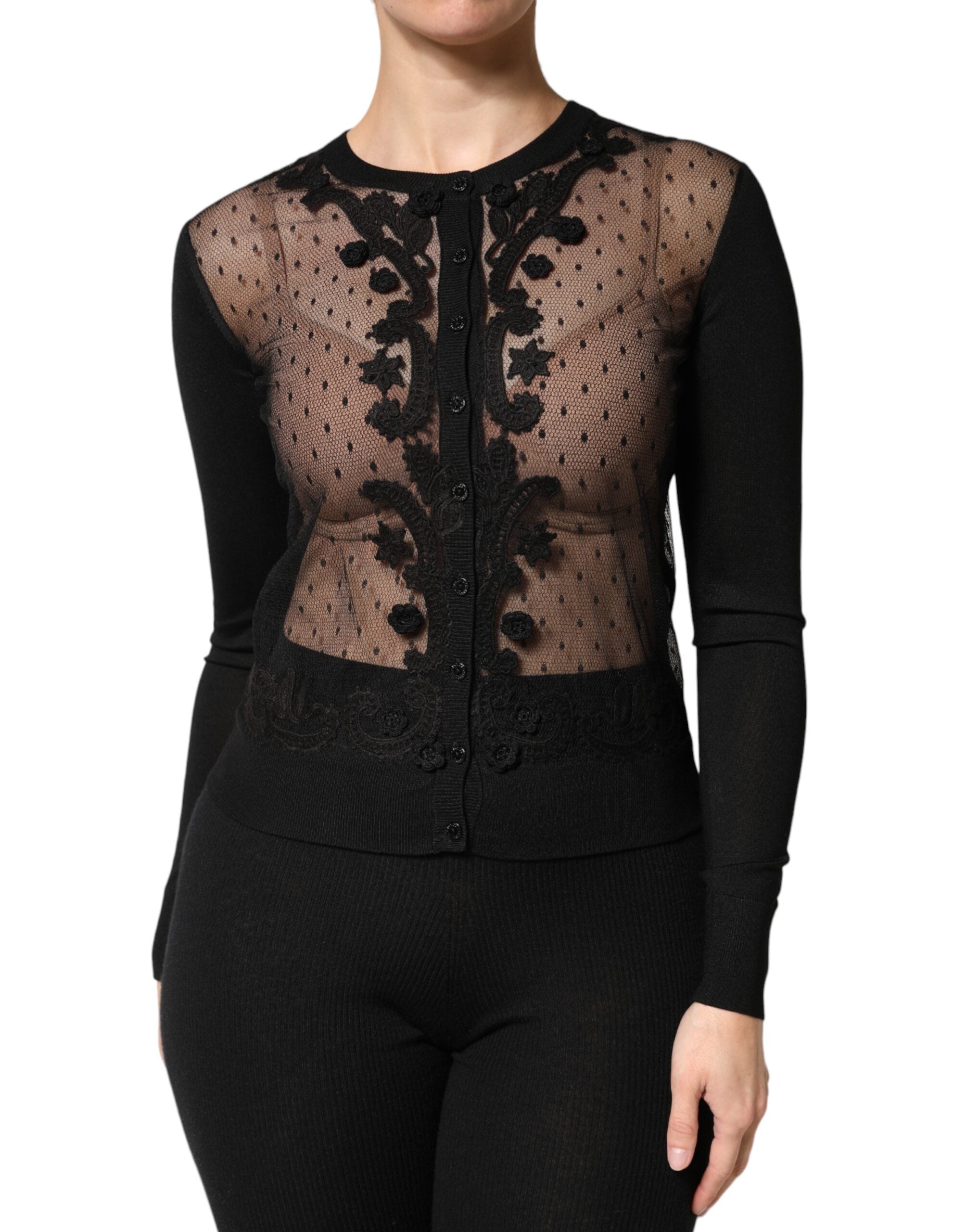 Dolce & Gabbana Black Transparent Button-Front Cardigan Sweater-2