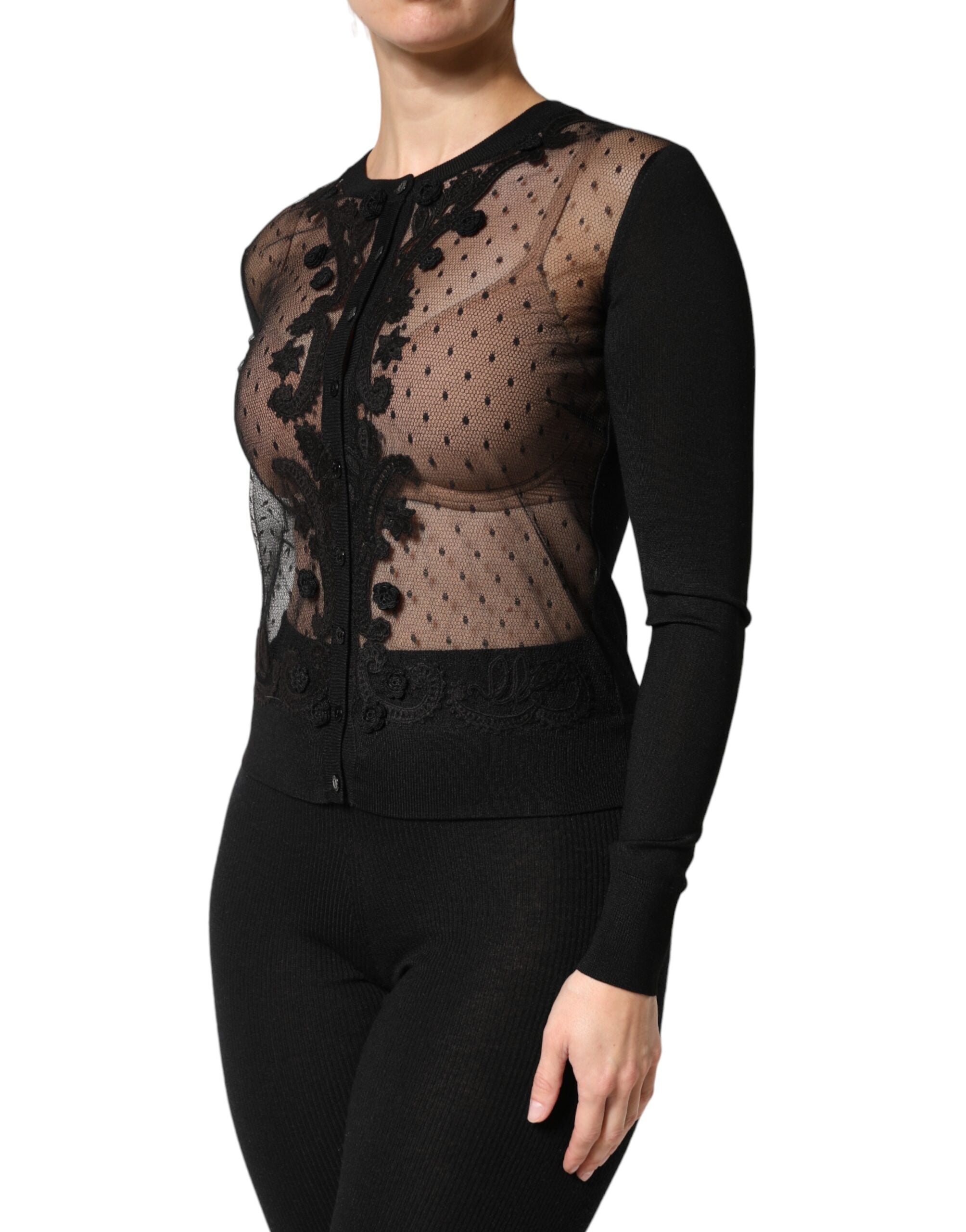 Dolce & Gabbana Black Transparent Button-Front Cardigan Sweater-3