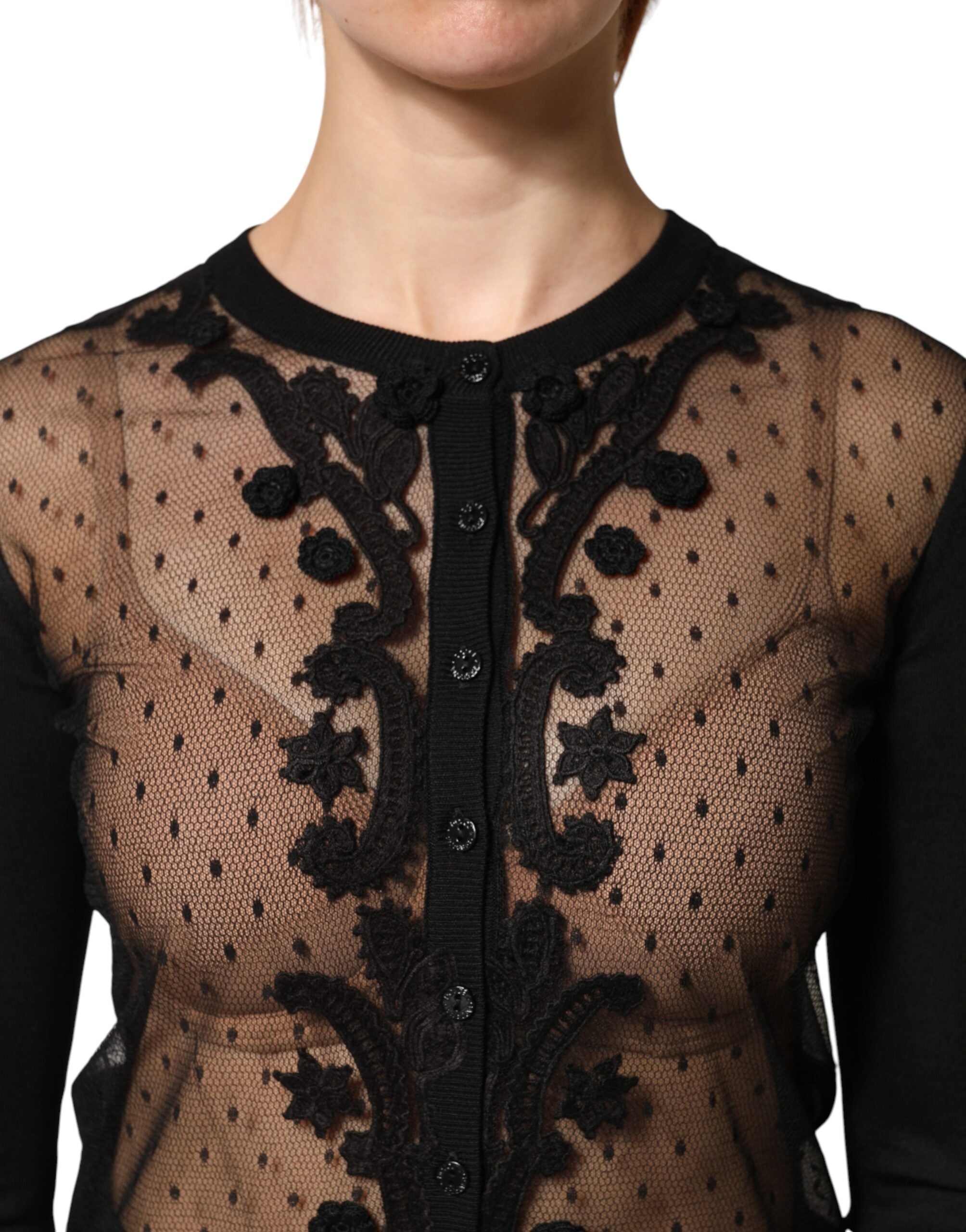 Dolce & Gabbana Black Transparent Button-Front Cardigan Sweater-5