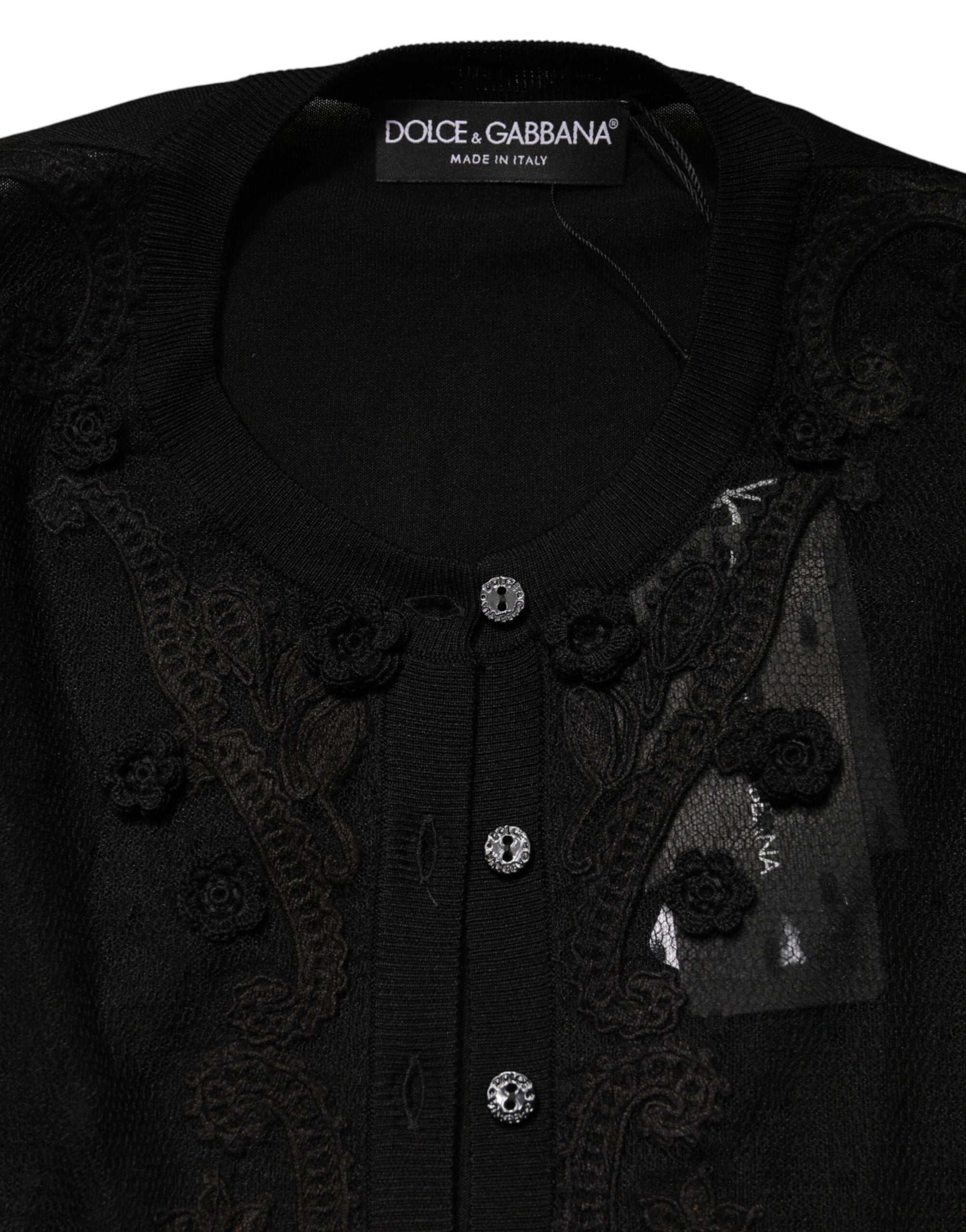 Dolce & Gabbana Black Transparent Button-Front Cardigan Sweater-7