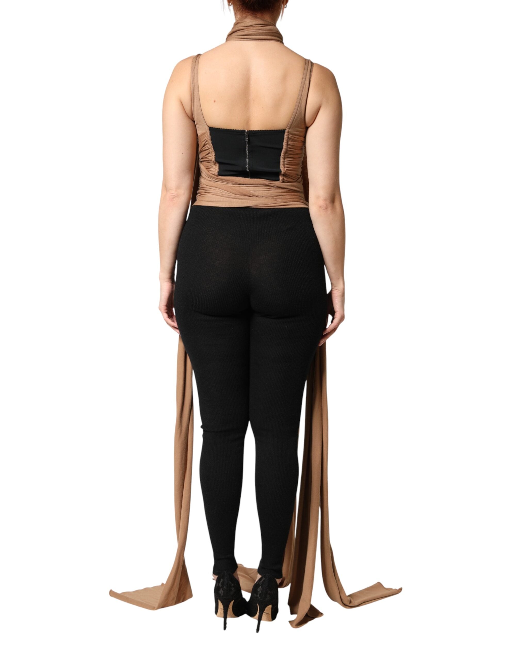 Dolce & Gabbana Brown Sleeveless Scarf Tank Top in Pure Virgin Wool-4