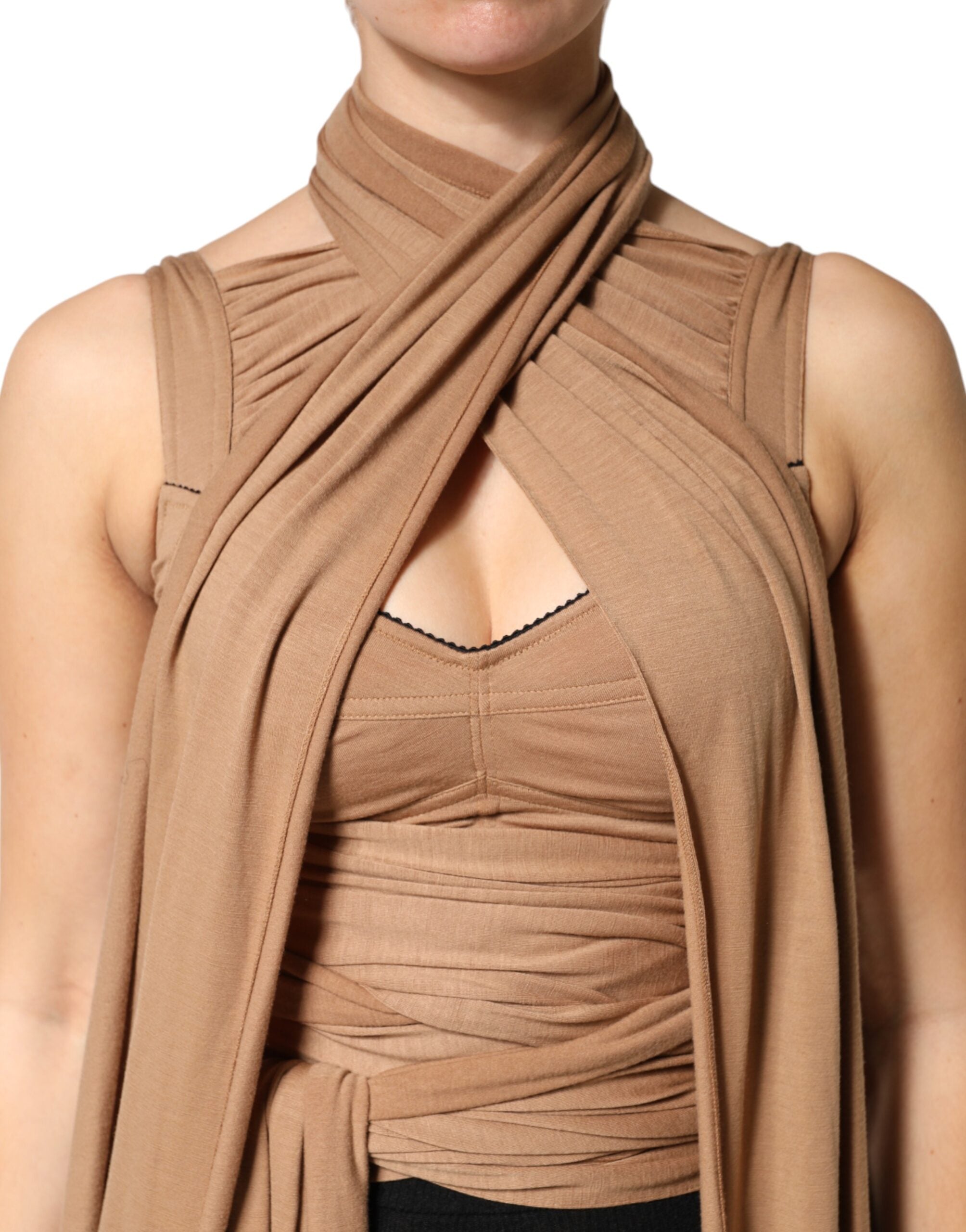 Dolce & Gabbana Brown Sleeveless Scarf Tank Top in Pure Virgin Wool-5