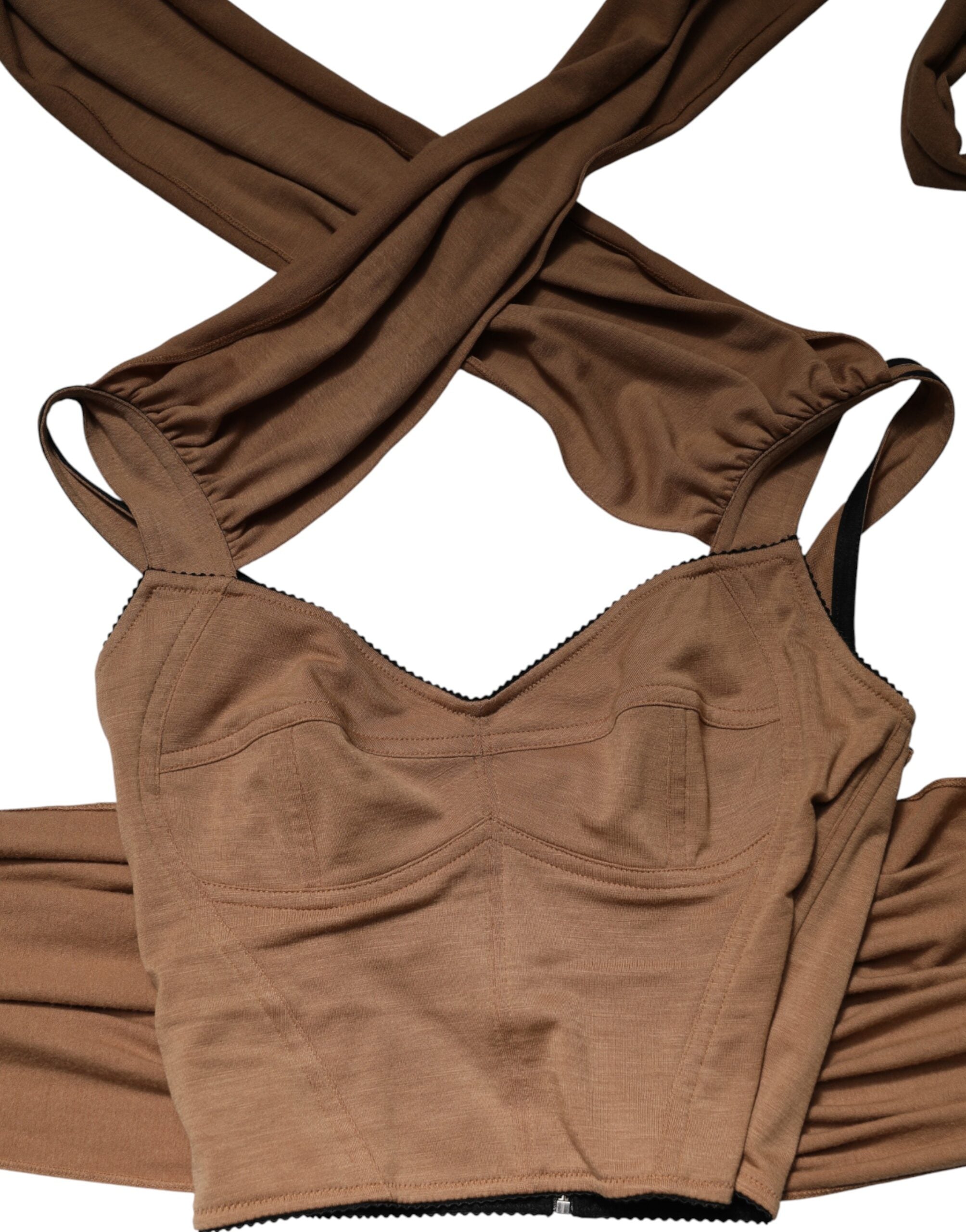 Dolce & Gabbana Brown Sleeveless Scarf Tank Top in Pure Virgin Wool-7