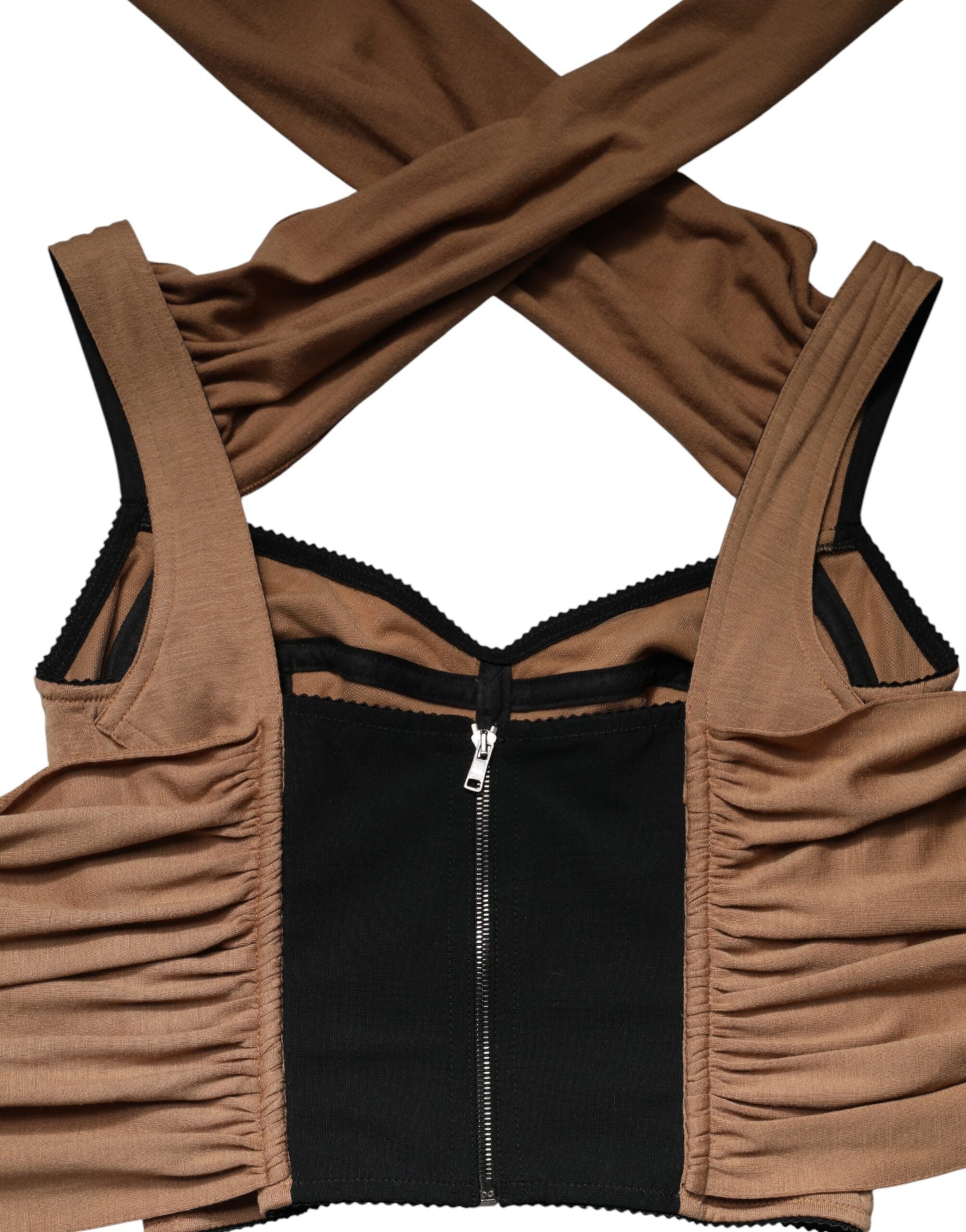 Dolce & Gabbana Brown Sleeveless Scarf Tank Top in Pure Virgin Wool-8