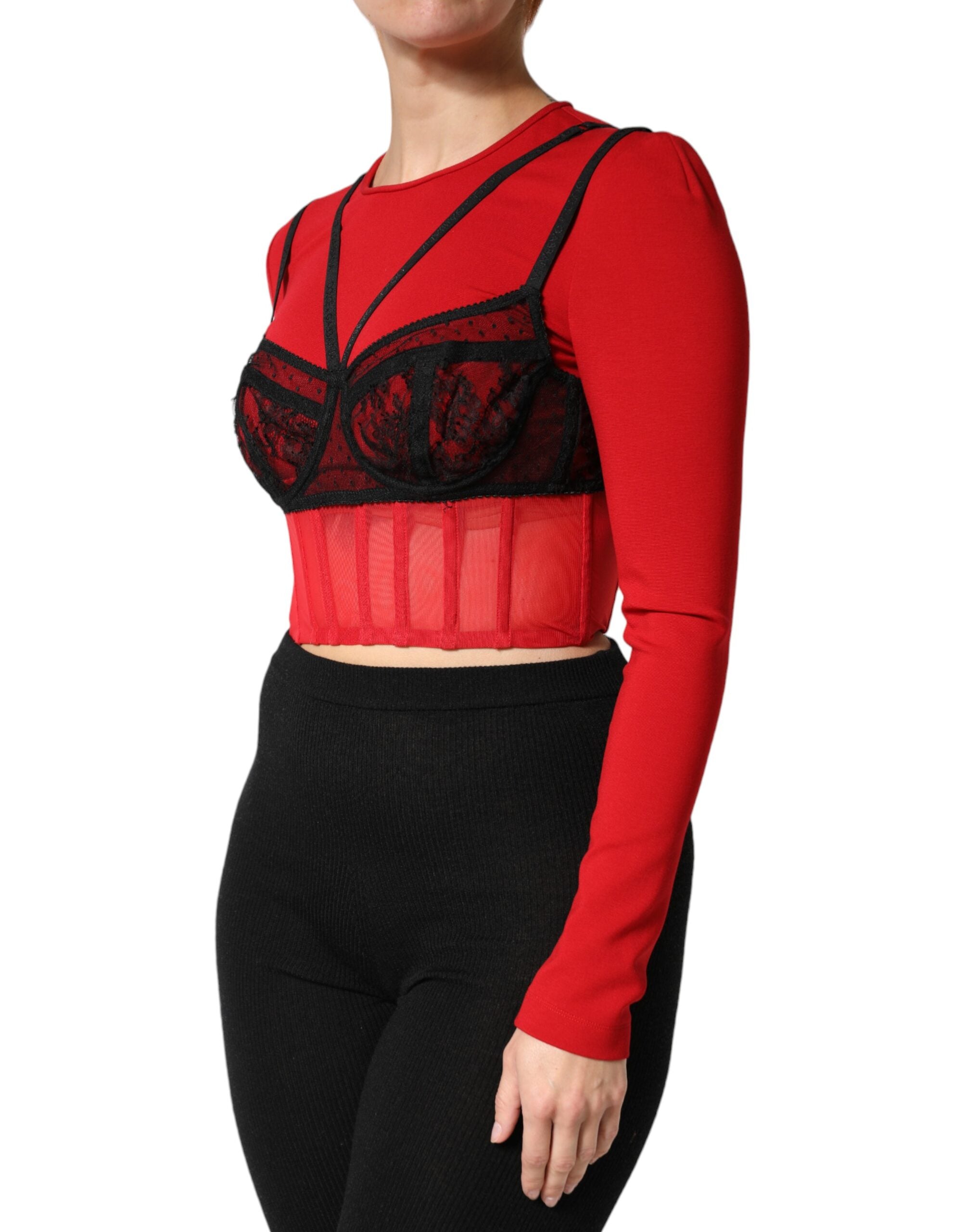 Dolce & Gabbana Rotes schwarzes Bralette-Crop-Top aus Nylon-3
