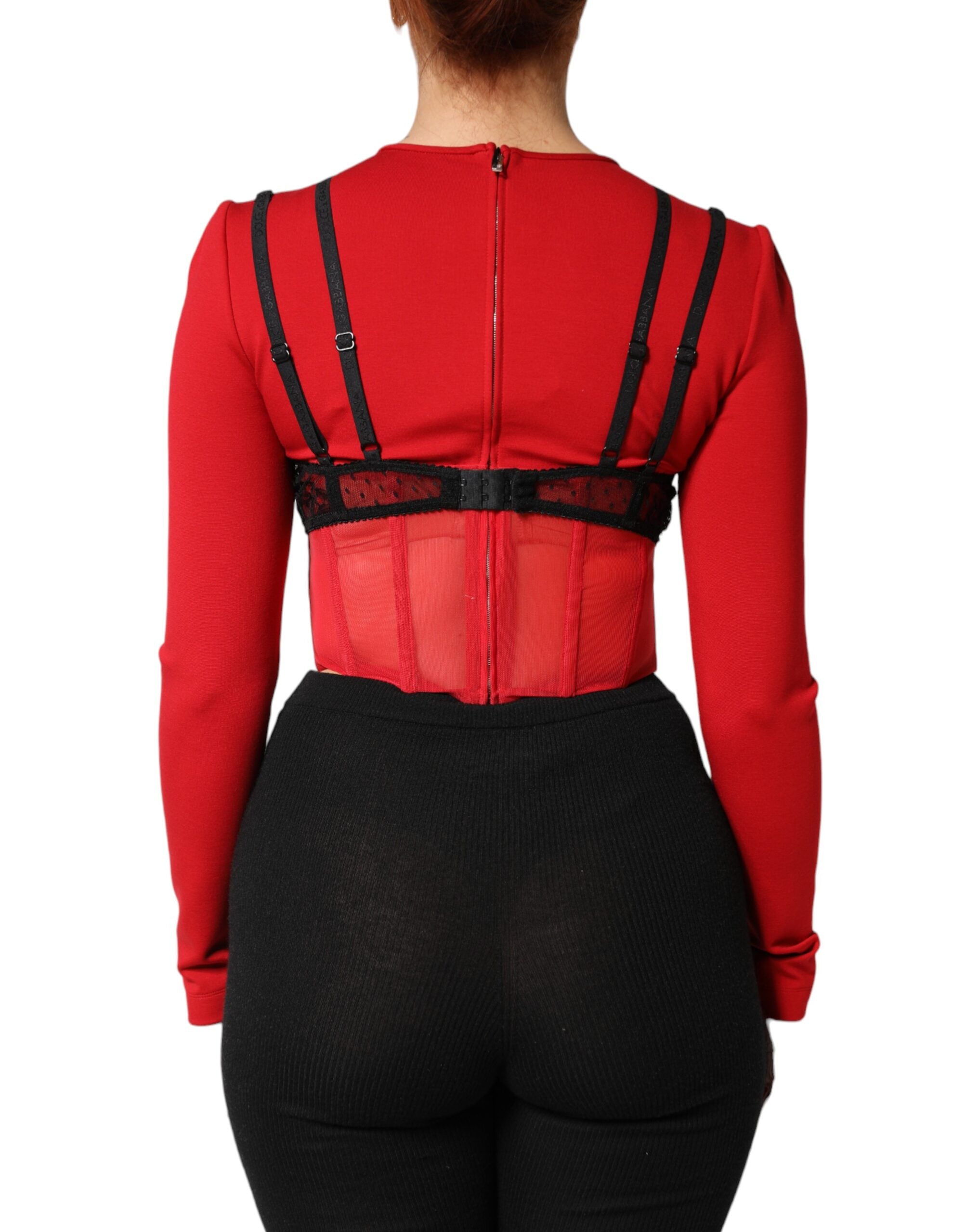 Dolce & Gabbana Rotes schwarzes Bralette-Crop-Top aus Nylon-4