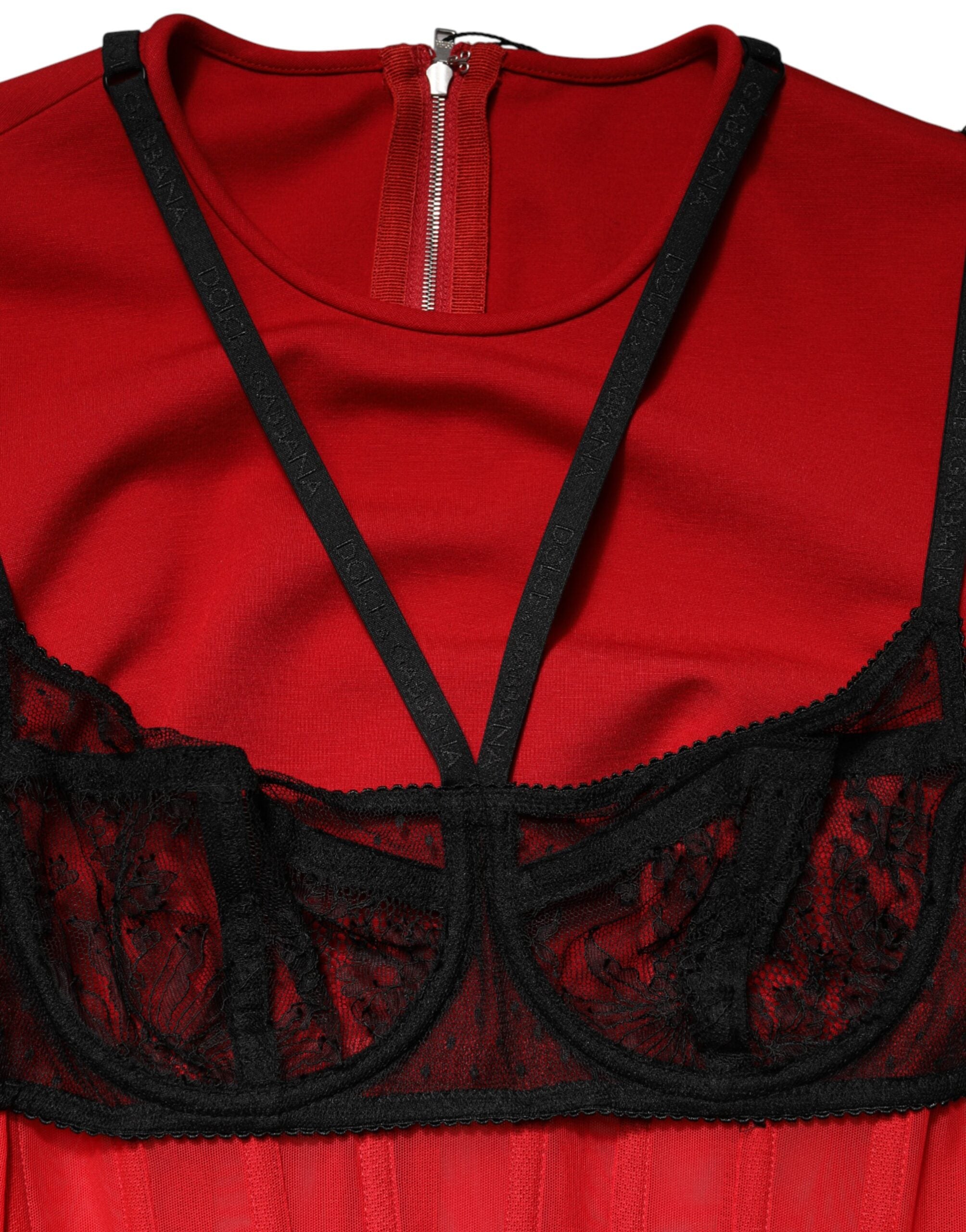 Dolce & Gabbana Rotes schwarzes Bralette-Crop-Top aus Nylon-7