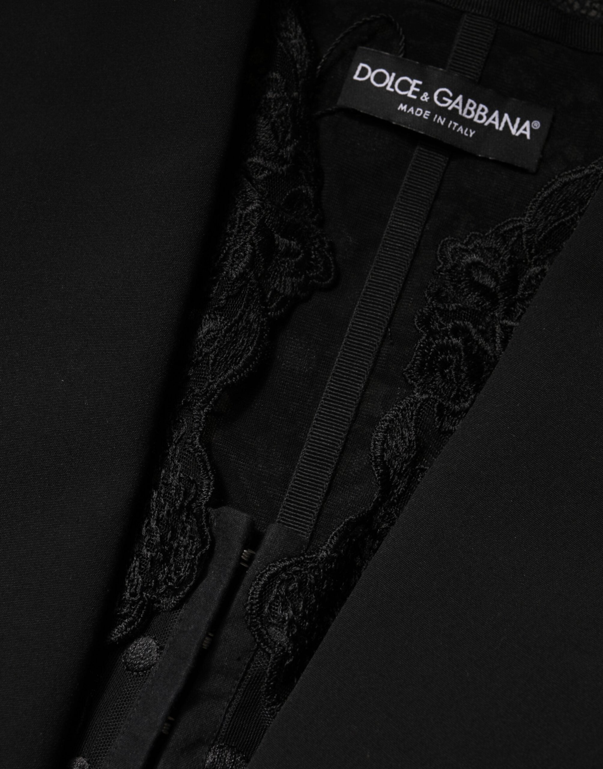 Dolce & Gabbana Black Lace Vest with V-Neck, Slit Hem, and Ruched Waist-8