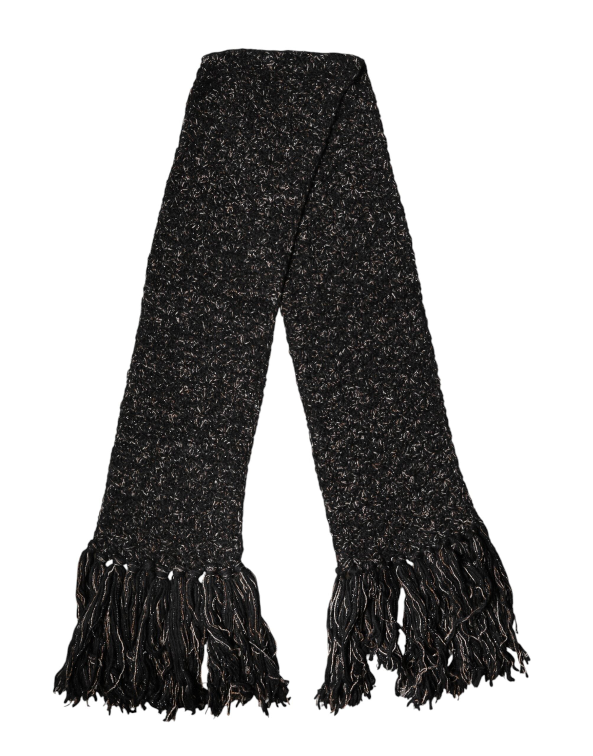 Dolce & Gabbana Schwarzer Wollschal mit Fransen-1