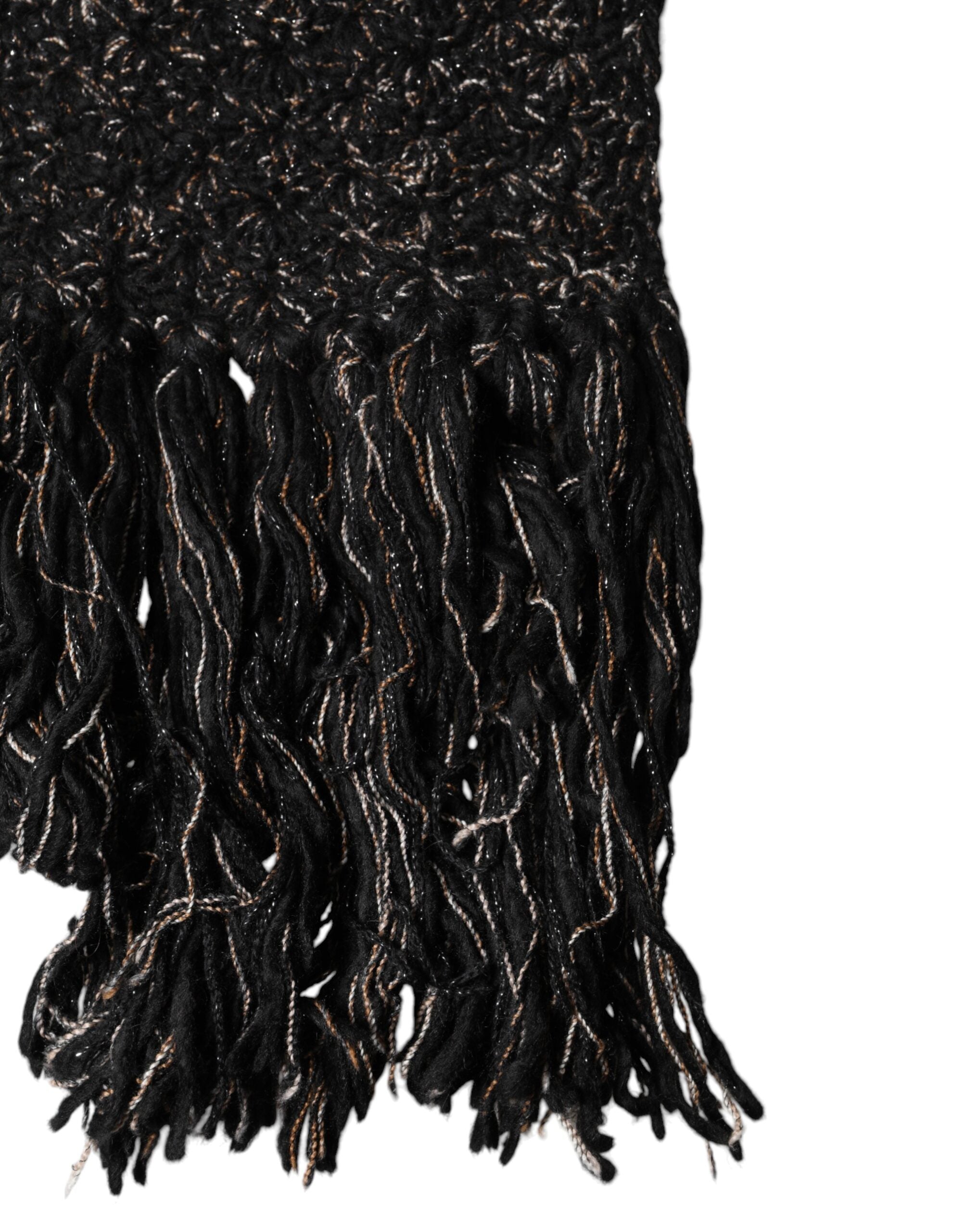 Dolce & Gabbana Schwarzer Wollschal mit Fransen-3