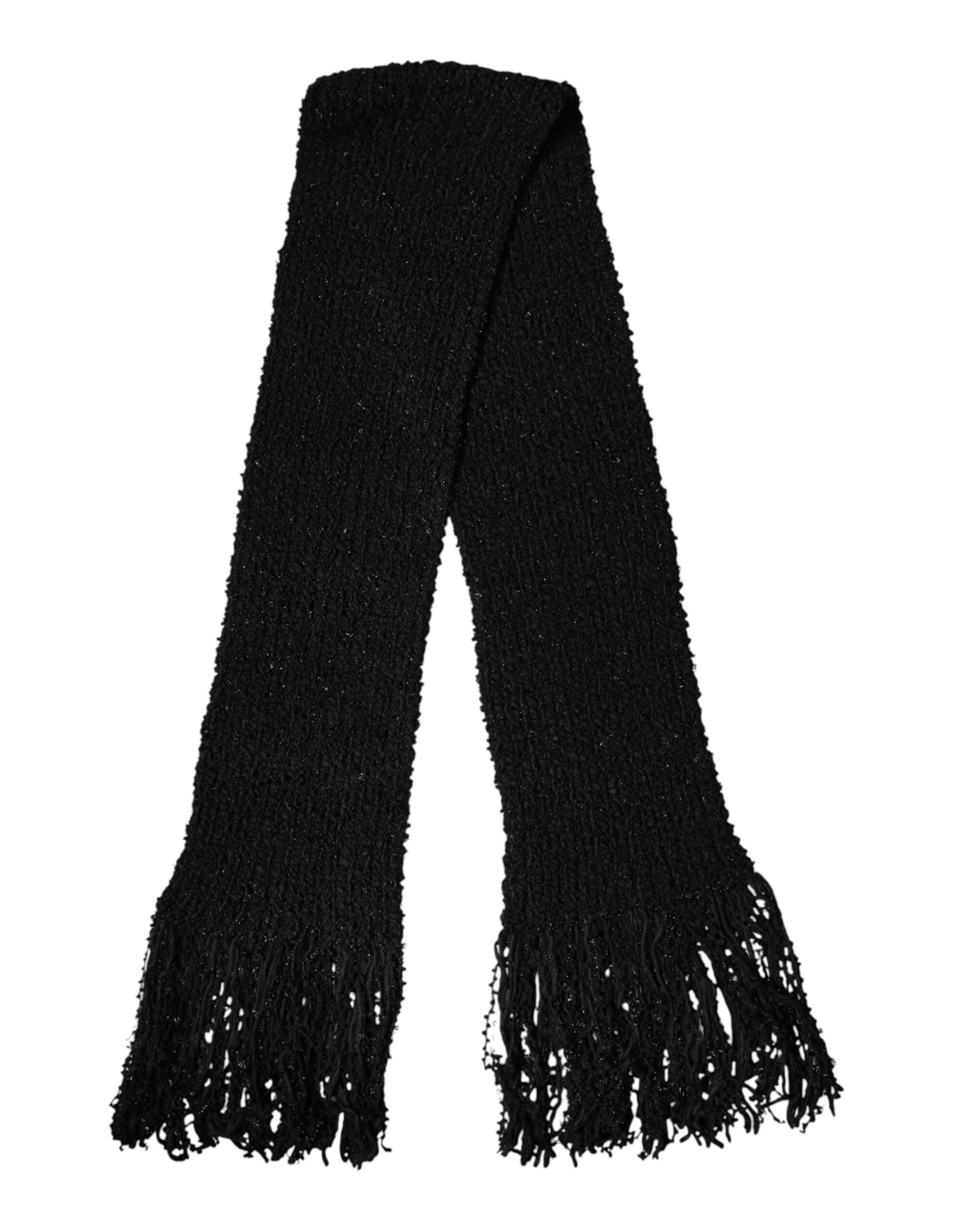Dolce & Gabbana Black Wool Scarf with Fringes-1