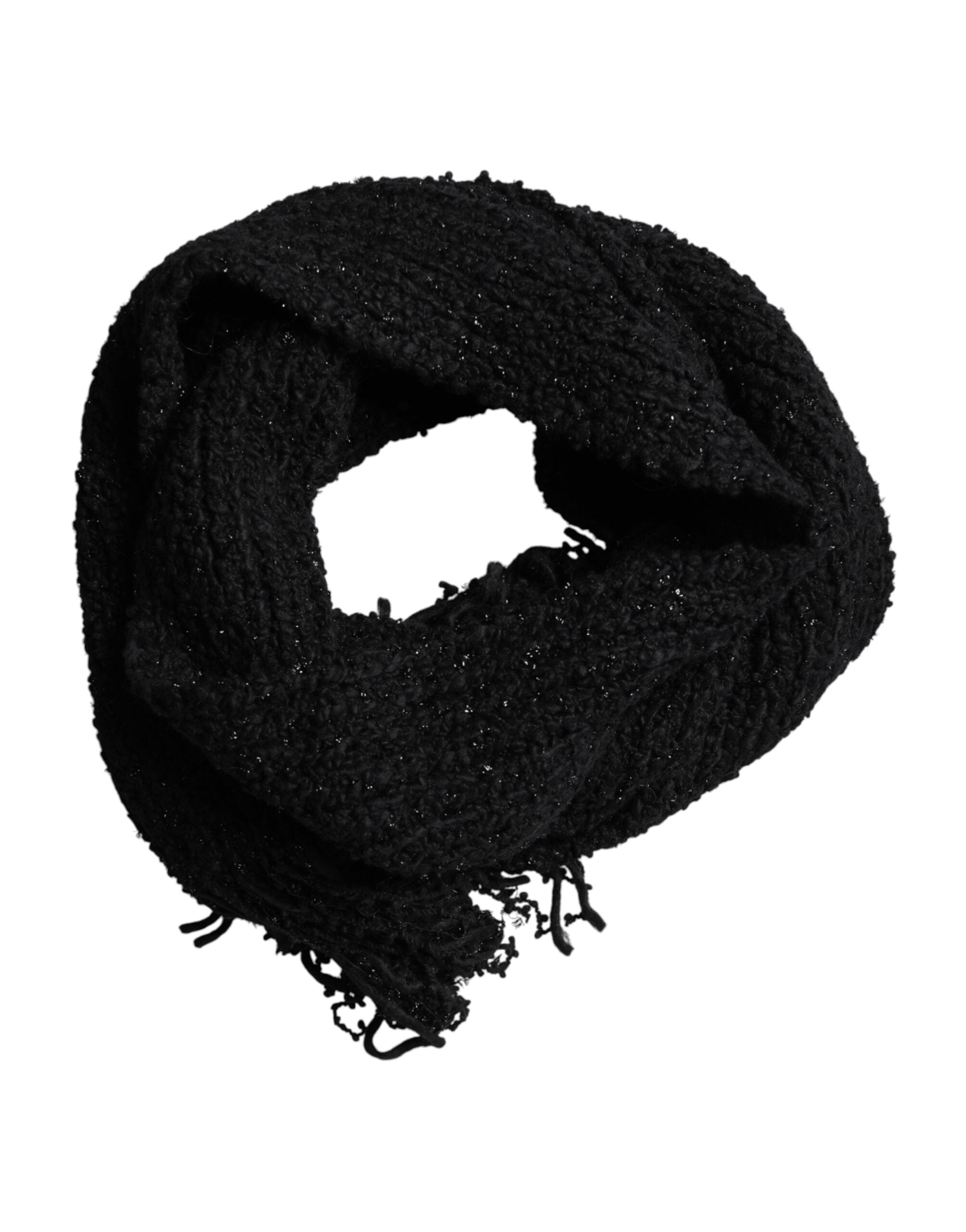 Dolce & Gabbana Black Wool Scarf with Fringes-4