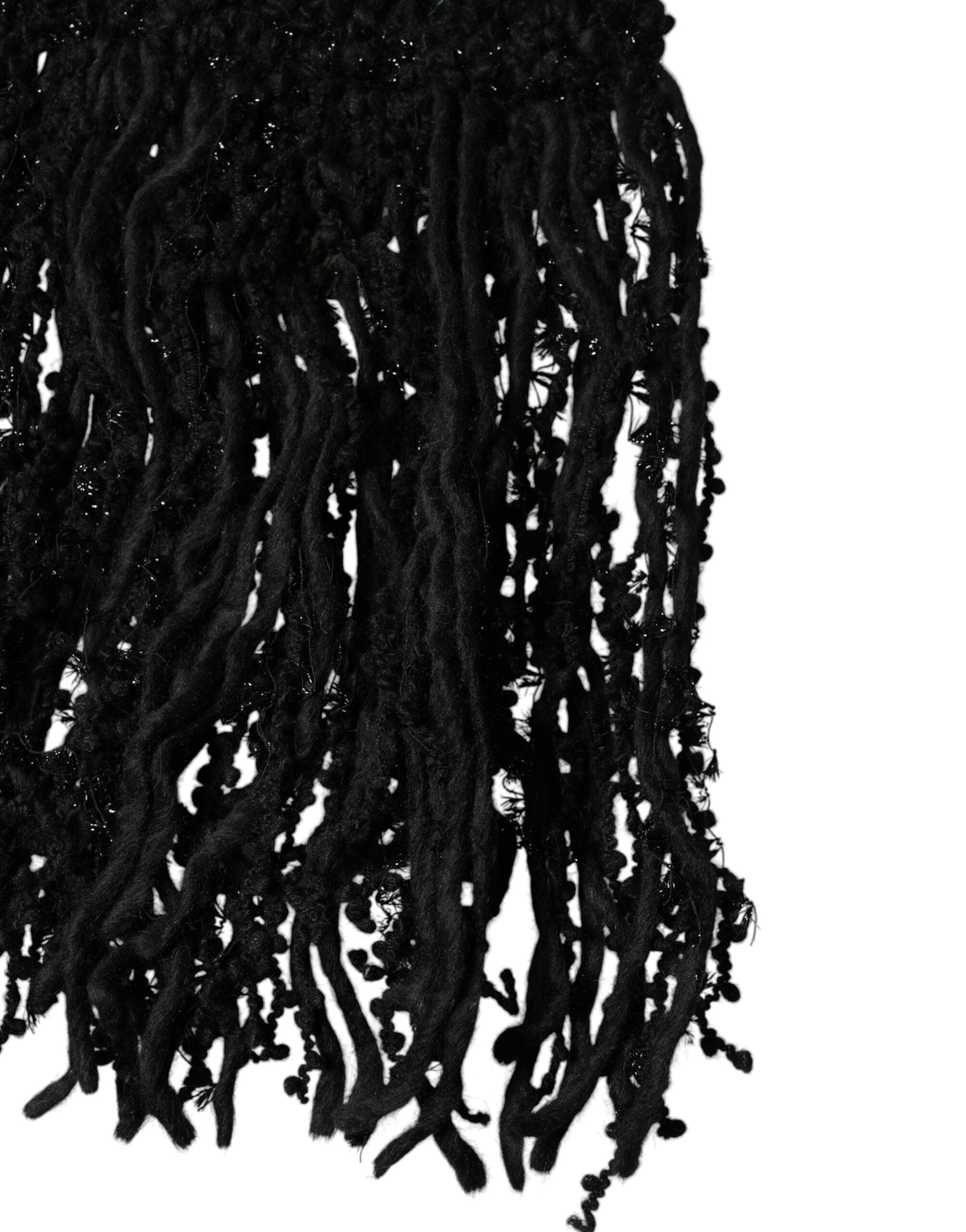 Dolce & Gabbana Black Wool Scarf with Fringes-5