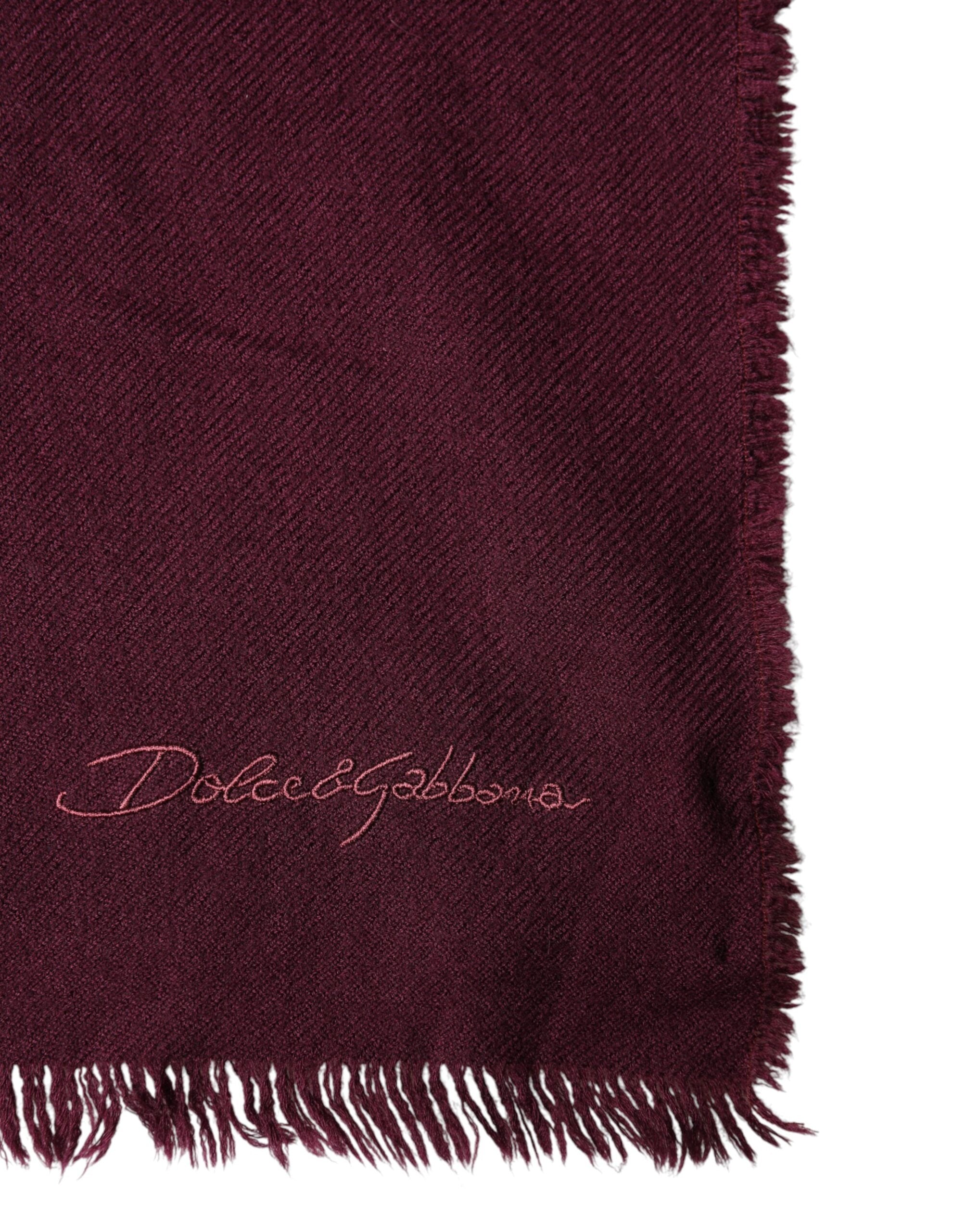 Dolce & Gabbana Maroon Cashmere Fringed Neck Wrap Shawl Scarf-3