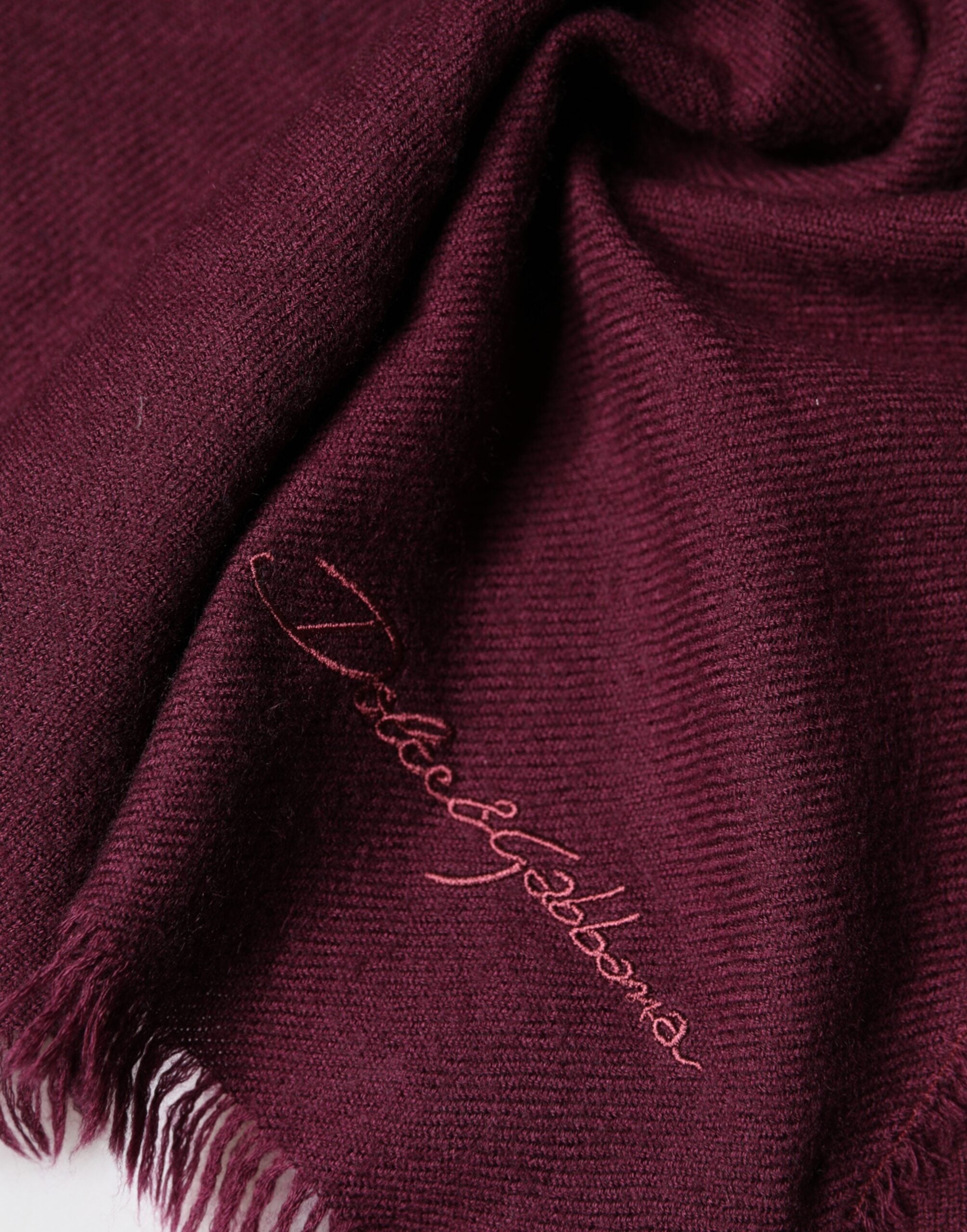 Dolce & Gabbana Maroon Cashmere Fringed Neck Wrap Shawl Scarf-4