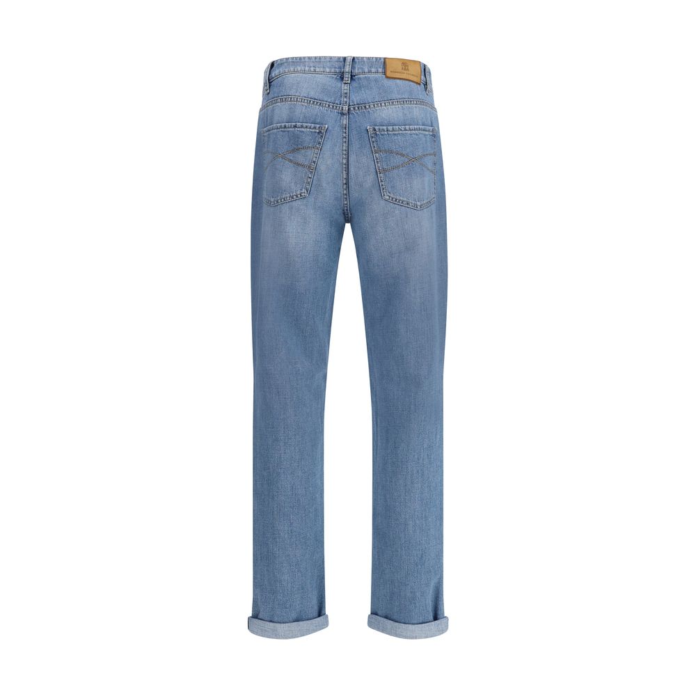 Brunello Cucinelli blue cotton jeans in a straight cut-2