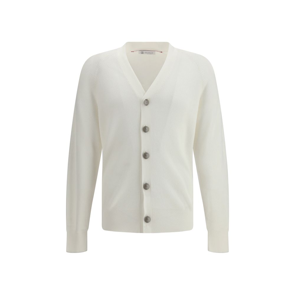 Brunello Cucinelli Weiße Baumwoll-Strickjacke-1