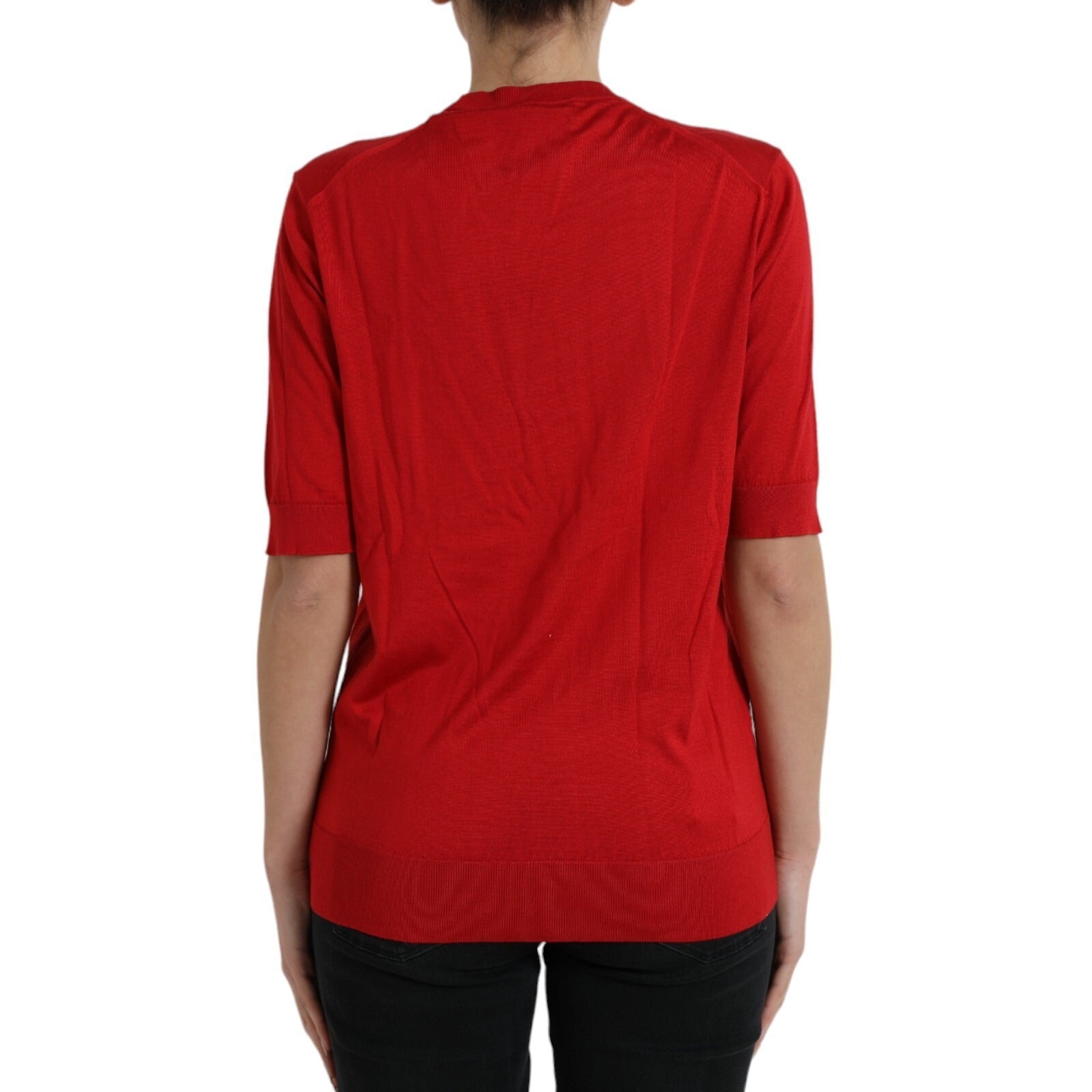 Dolce & Gabbana Red Silk Crew Neck T-Shirt with Short Sleeves-4