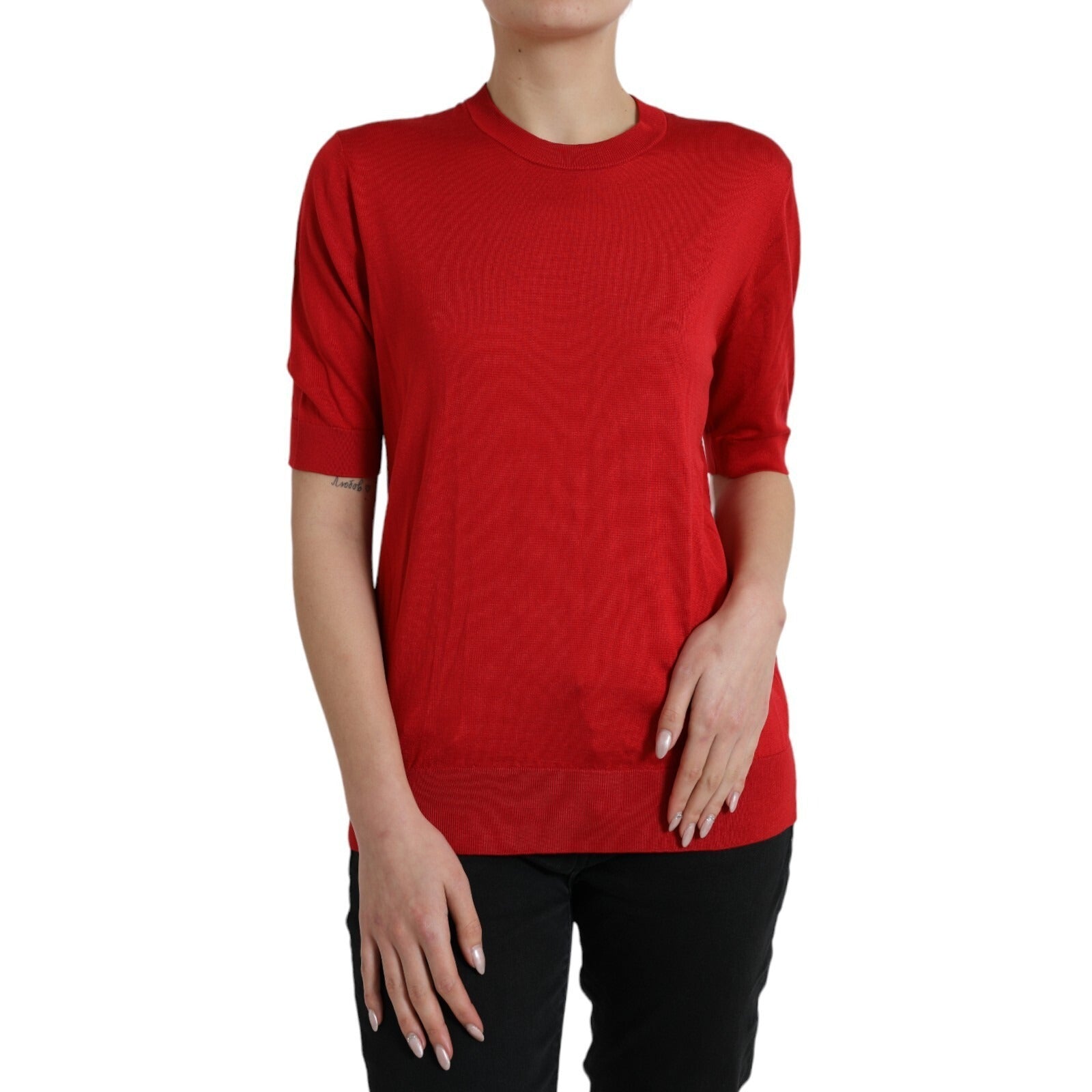 Dolce & Gabbana Red Silk Crew Neck T-Shirt with Short Sleeves