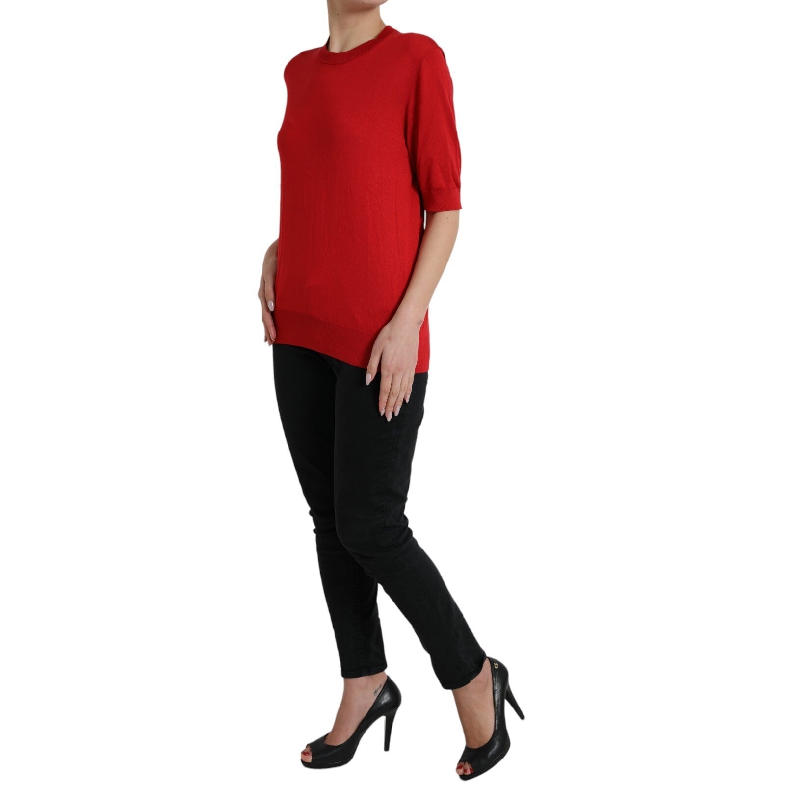 Dolce & Gabbana Red Silk Crew Neck T-Shirt with Short Sleeves-3