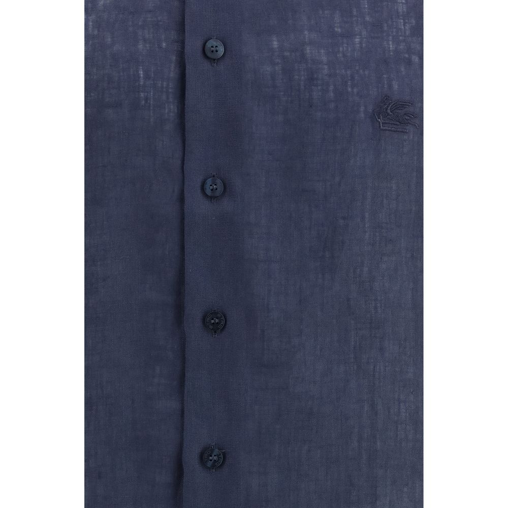 Etro Blaues Leinenhemd-3