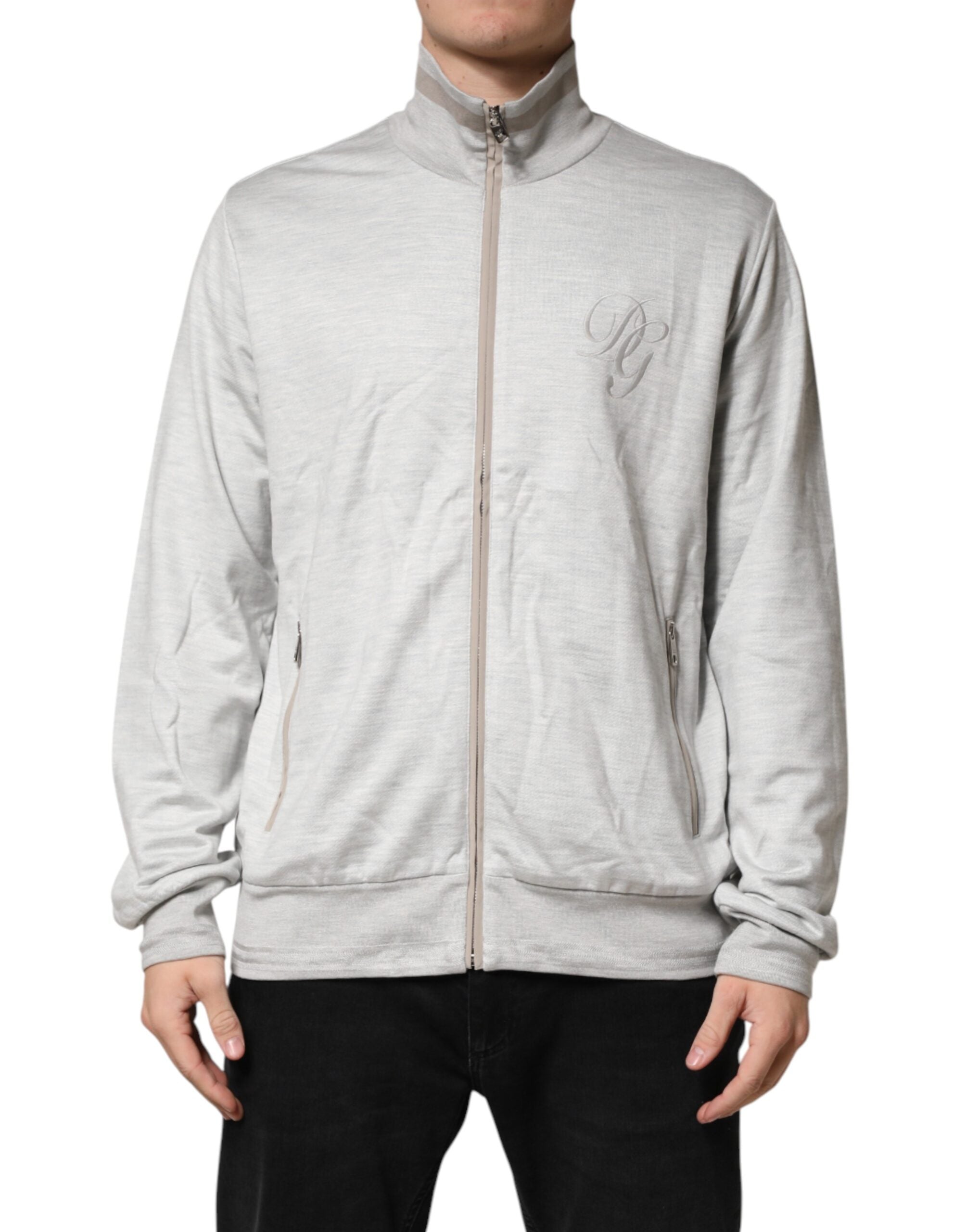 Dolce & Gabbana Light Gray Cotton Zip-Up Cardigan-1