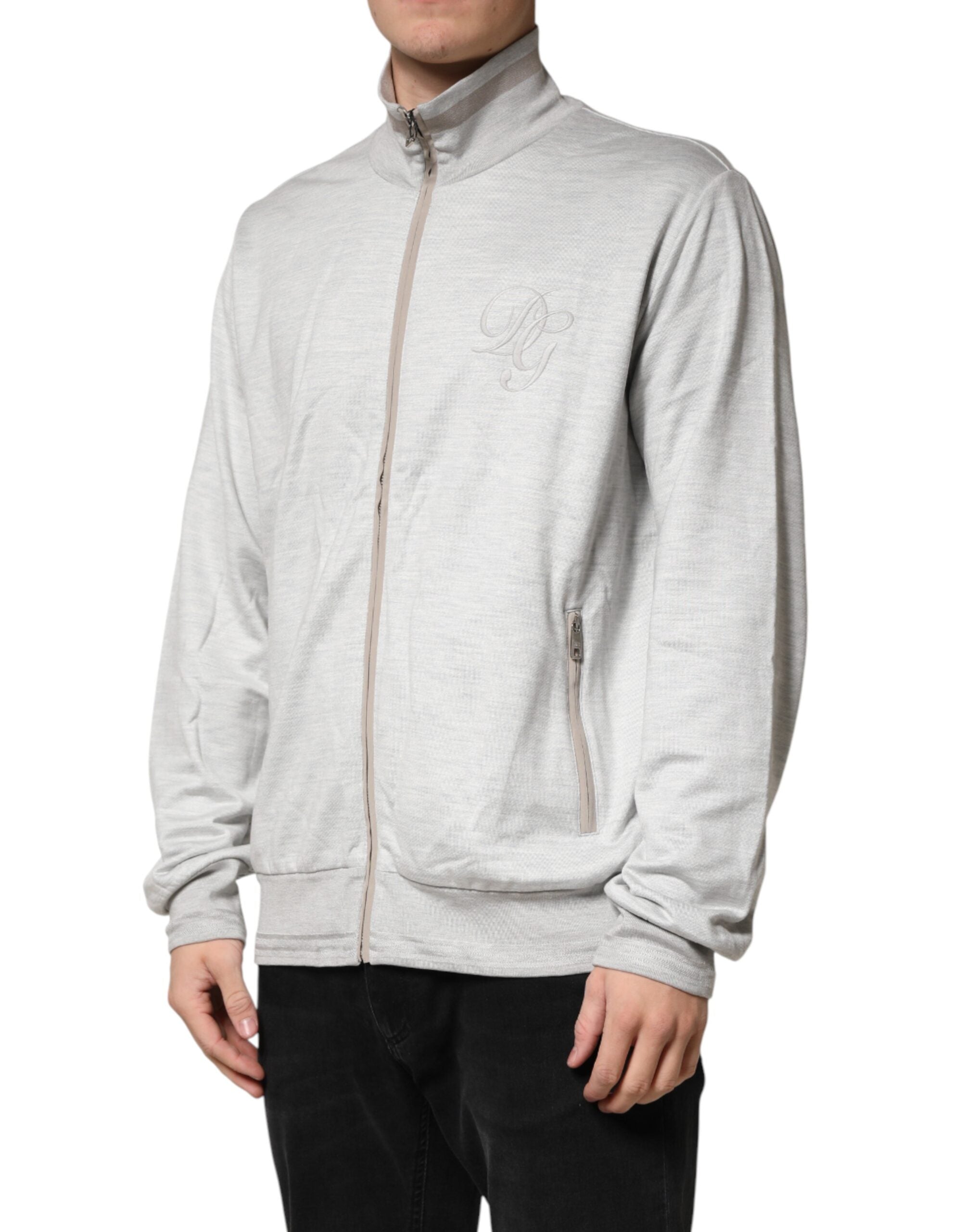 Dolce & Gabbana Light Gray Cotton Zip-Up Cardigan-3
