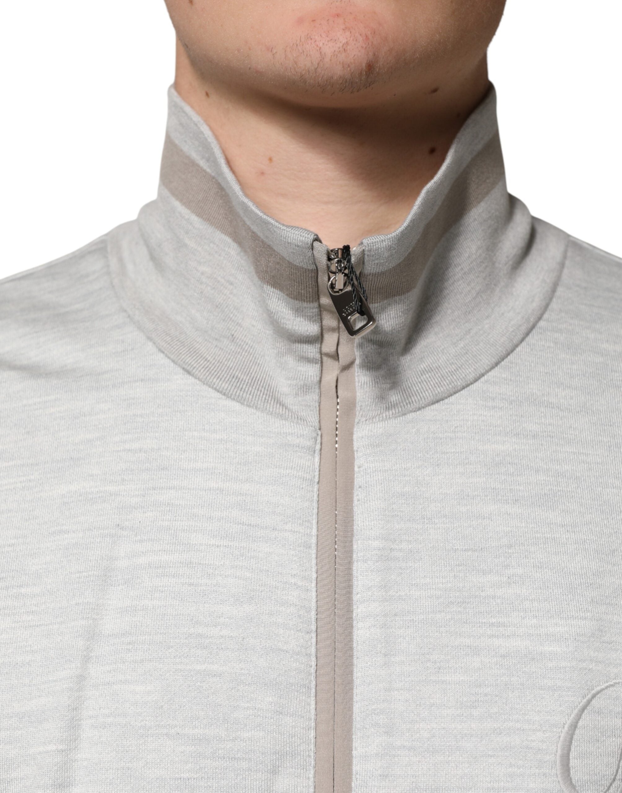 Dolce & Gabbana Light Gray Cotton Zip-Up Cardigan-5