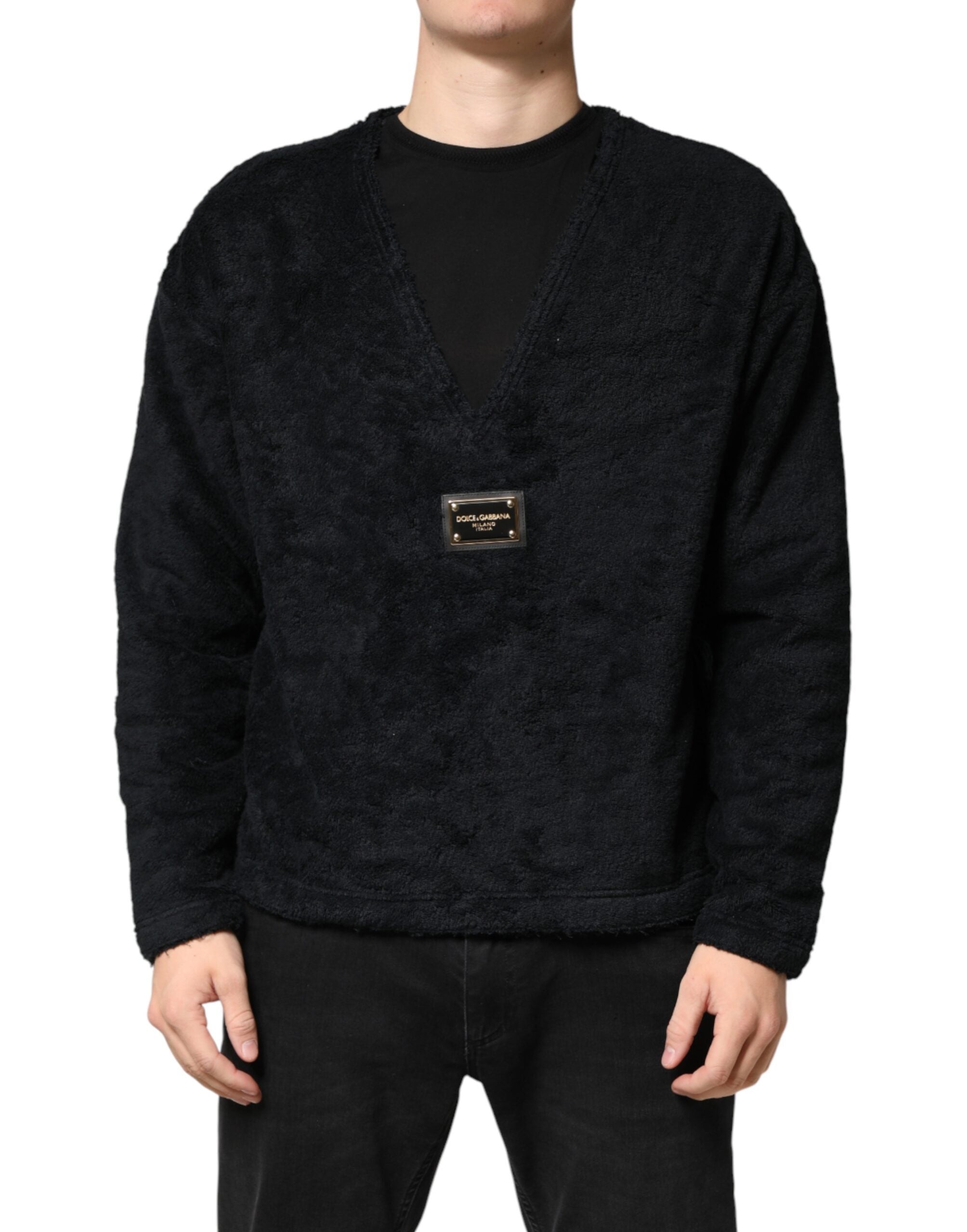 Dolce & Gabbana Schwarzer Baumwoll-Pullover mit V-Ausschnitt für Herren-1