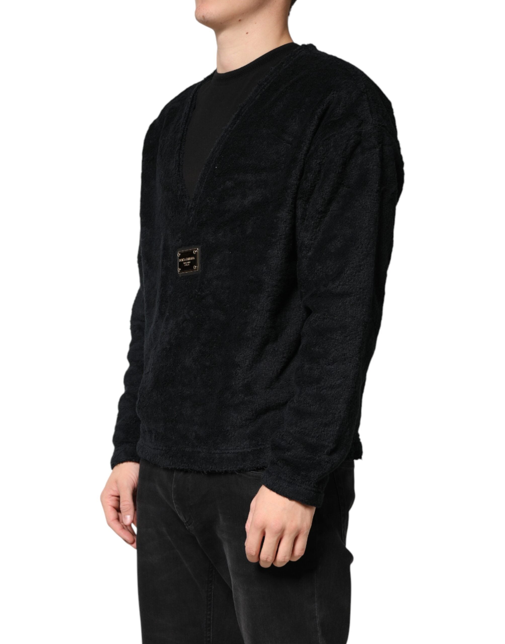 Dolce & Gabbana Schwarzer Baumwoll-Pullover mit V-Ausschnitt für Herren-3