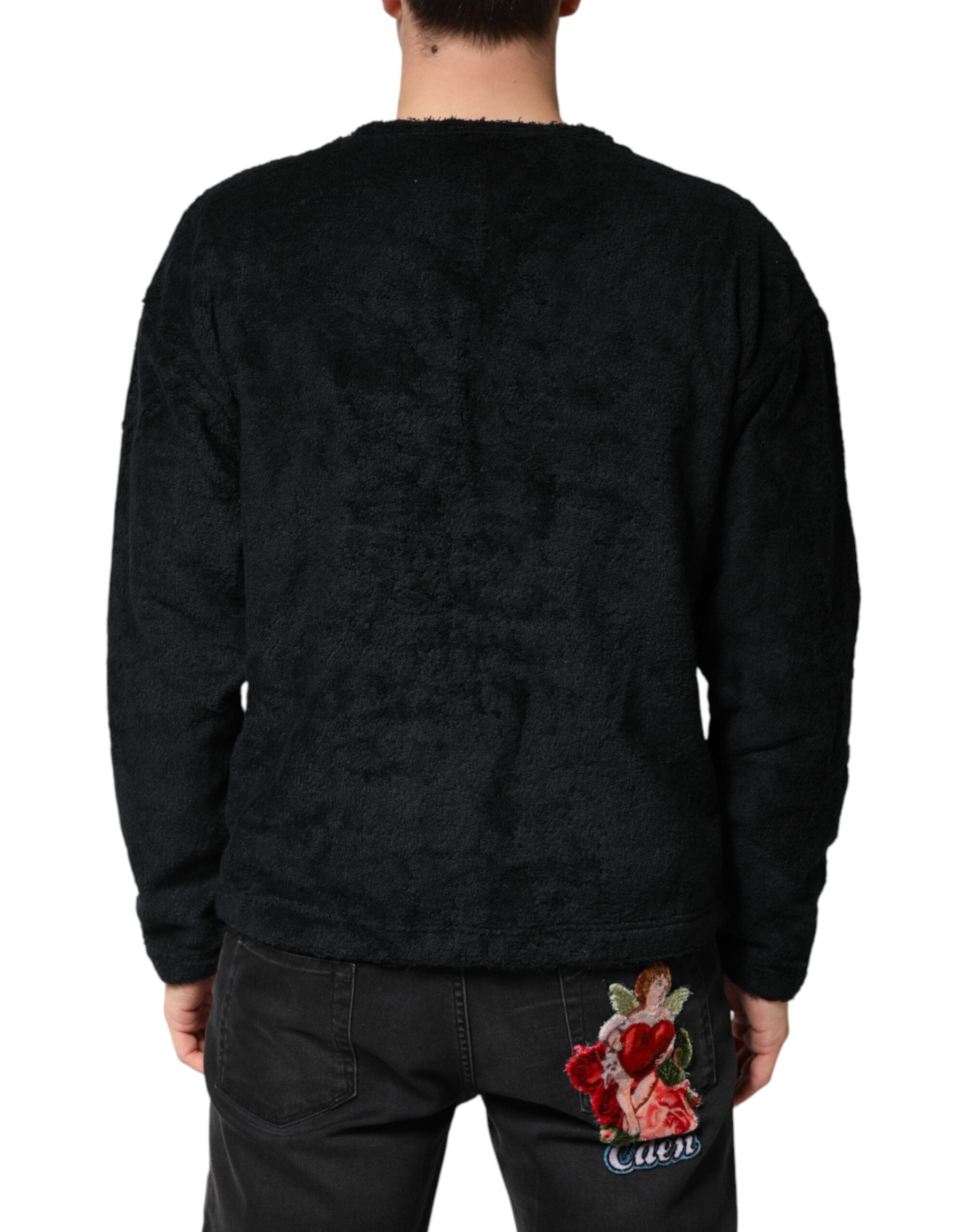 Dolce & Gabbana Schwarzer Baumwoll-Pullover mit V-Ausschnitt für Herren-4