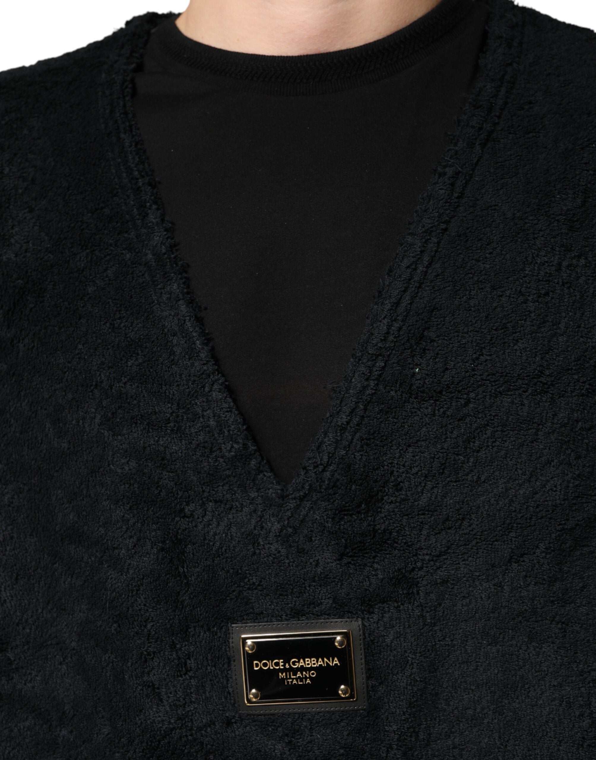 Dolce & Gabbana Schwarzer Baumwoll-Pullover mit V-Ausschnitt für Herren-5