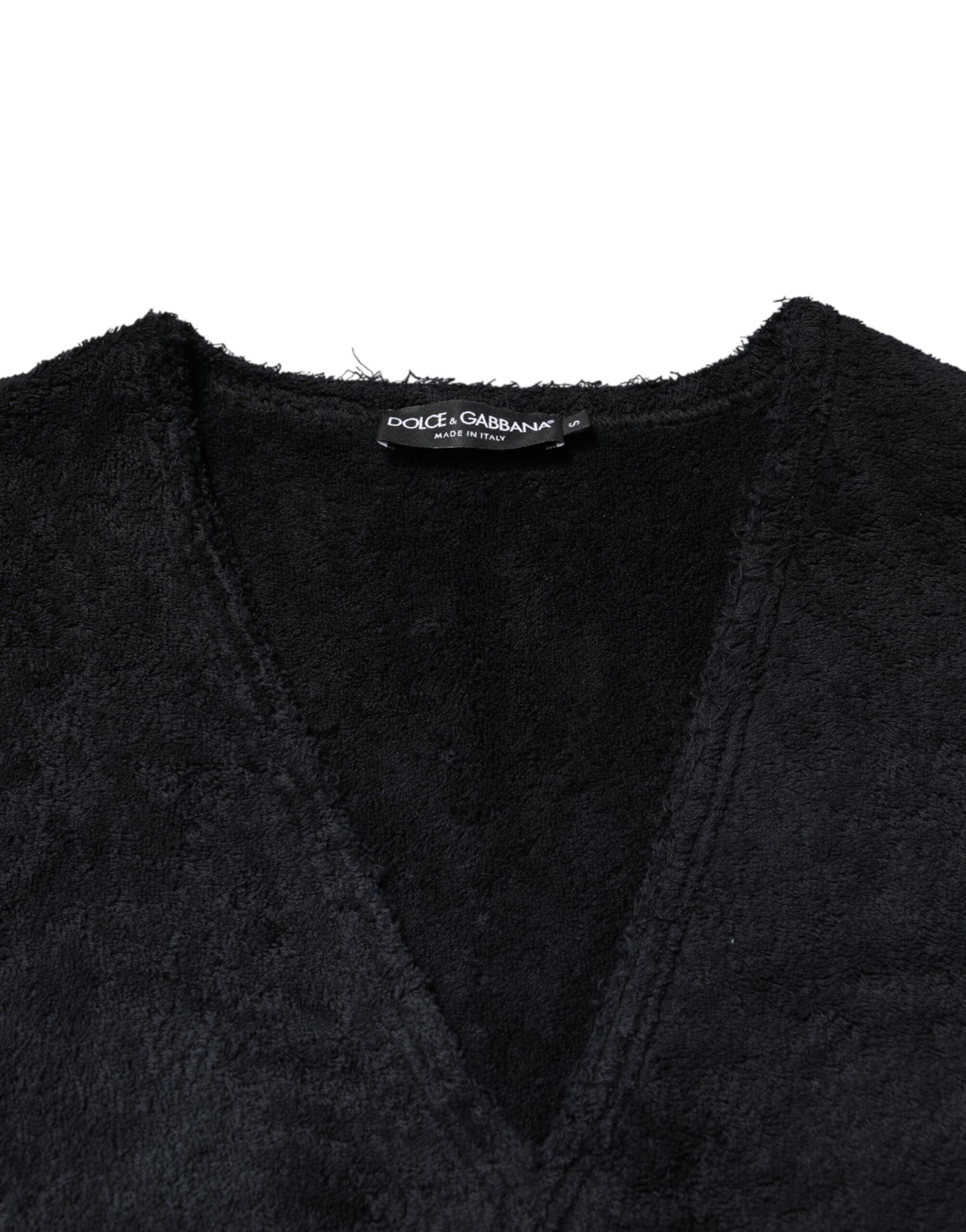 Dolce & Gabbana Schwarzer Baumwoll-Pullover mit V-Ausschnitt für Herren-7