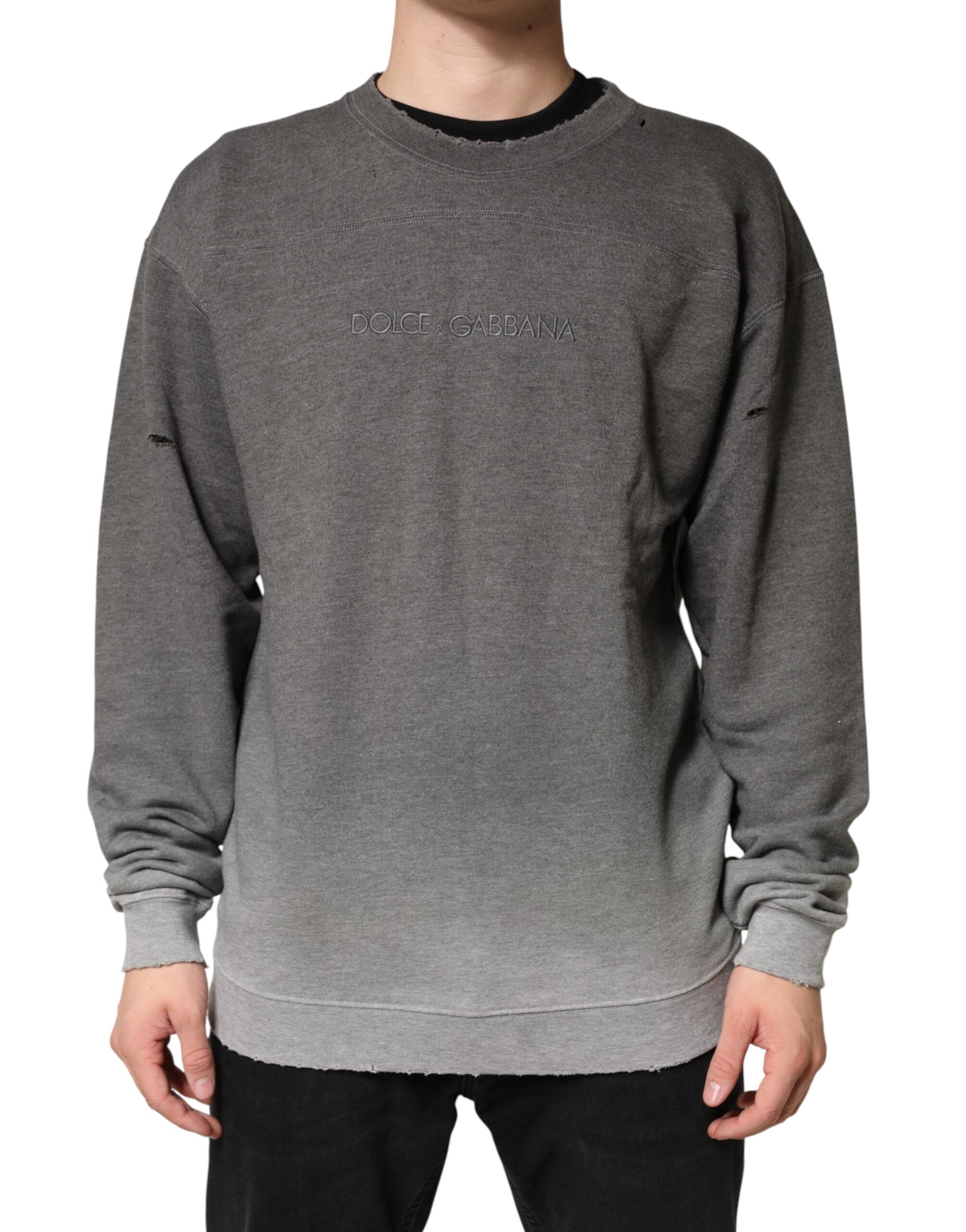 Dolce & Gabbana Men's Grey Cotton Crew-Neck Sweater-1