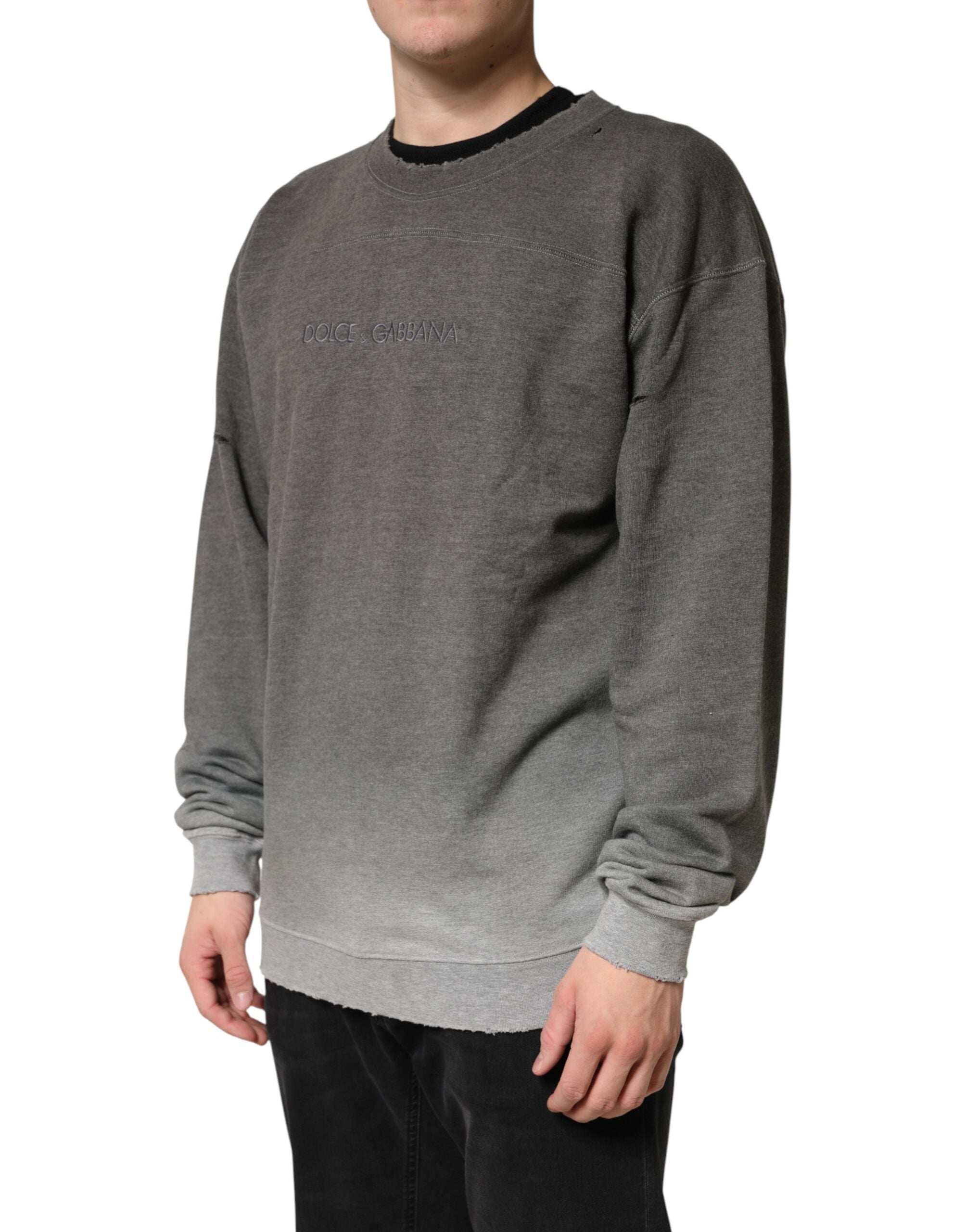Dolce & Gabbana Men's Grey Cotton Crew-Neck Sweater-3