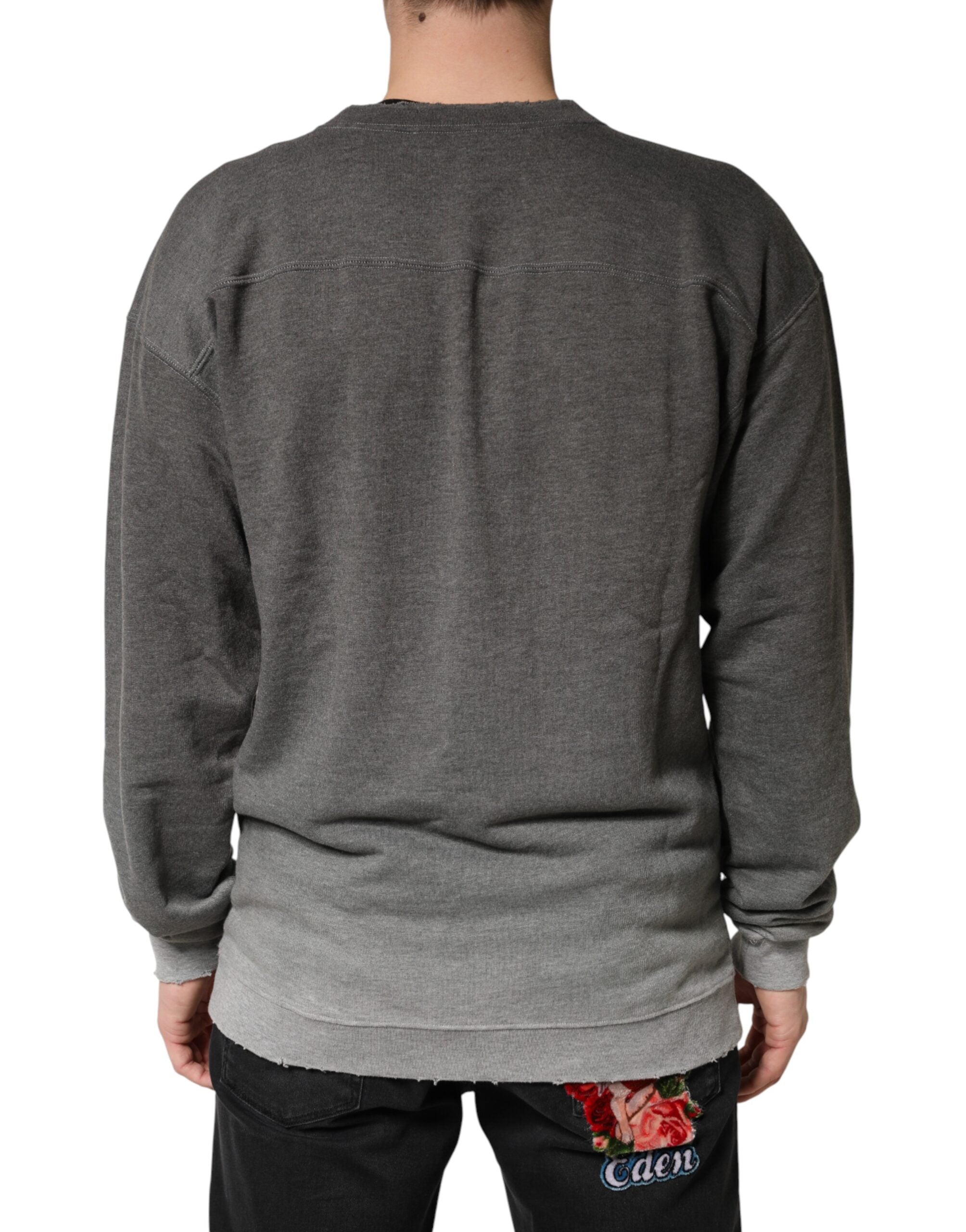 Dolce & Gabbana Men's Grey Cotton Crew-Neck Sweater-4